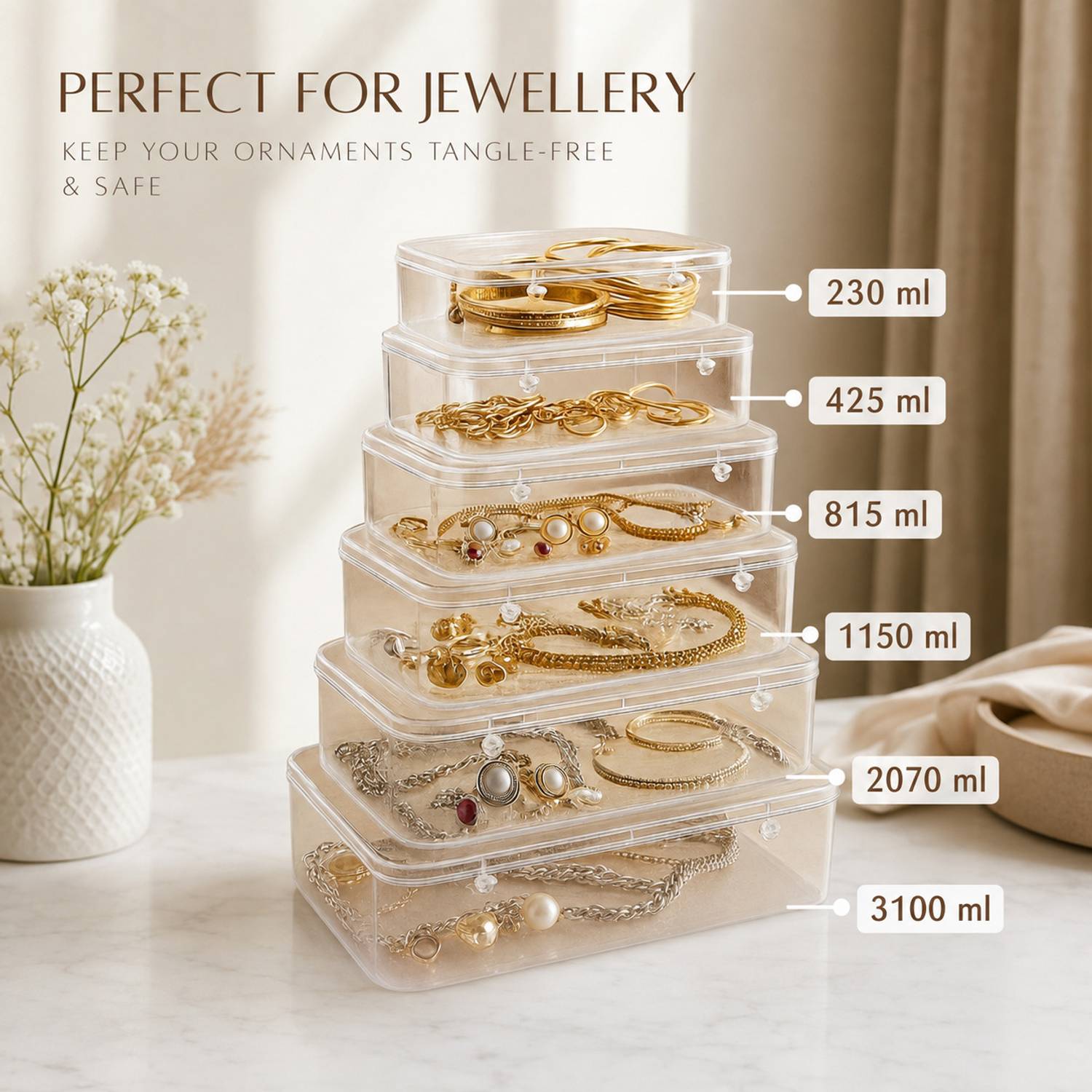 Eos Plastic Containers With Lock System for Accessories PACK OF 6 Storage Box - Image 2