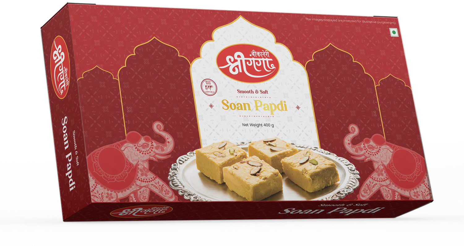 Bikaneri Shree Ganga Soft and Flaky Soan Papdi, 200Gm Delicious Traditional Bikaneri Sweet, Mithai Box