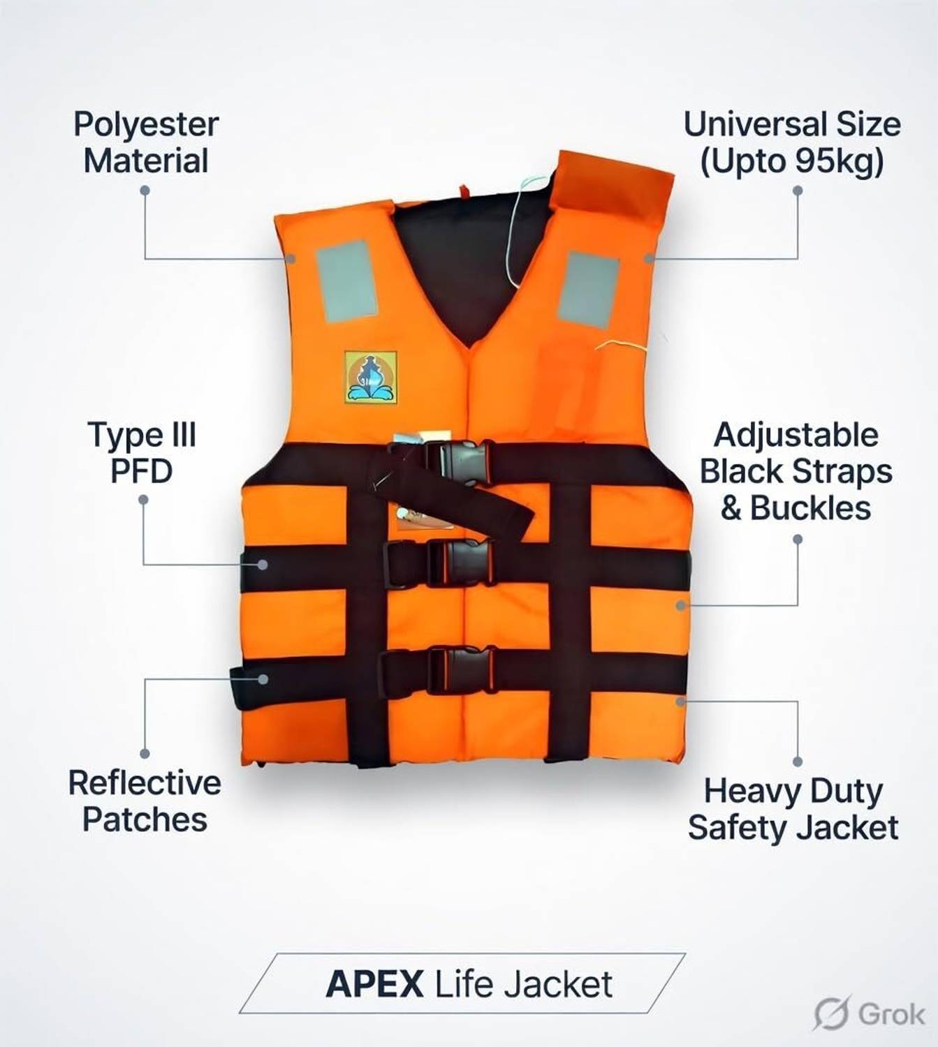 APEX Ship Adult Life Jacket - Neon Orange - Image 3