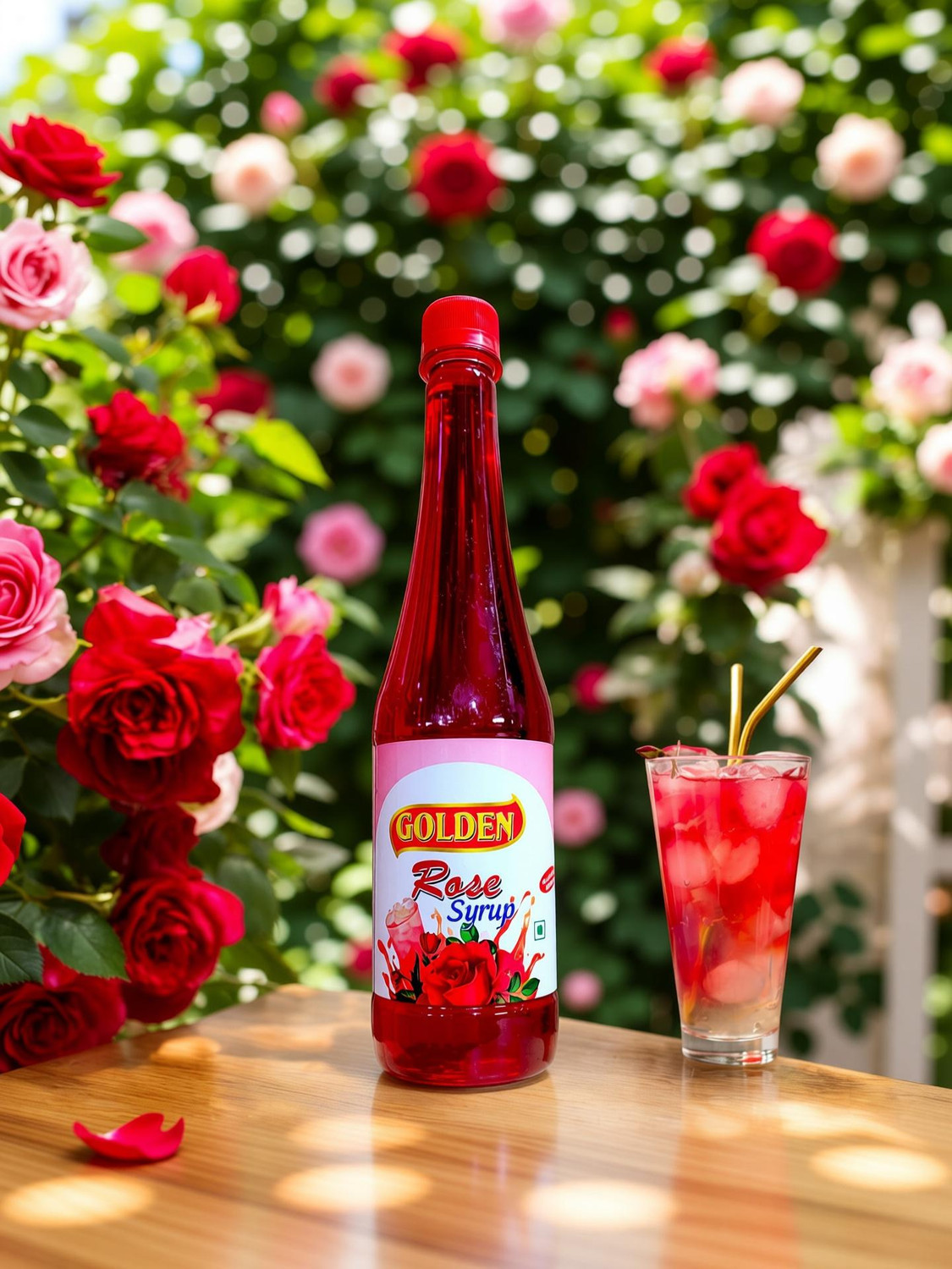 Golden Rose Syrup, Refreshing, Juicy, Tasty, Authentic Drinks.