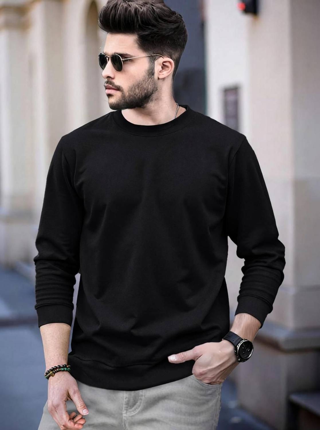 BLIVE Solid Men Round Neck Black T-Shirt - Image 3