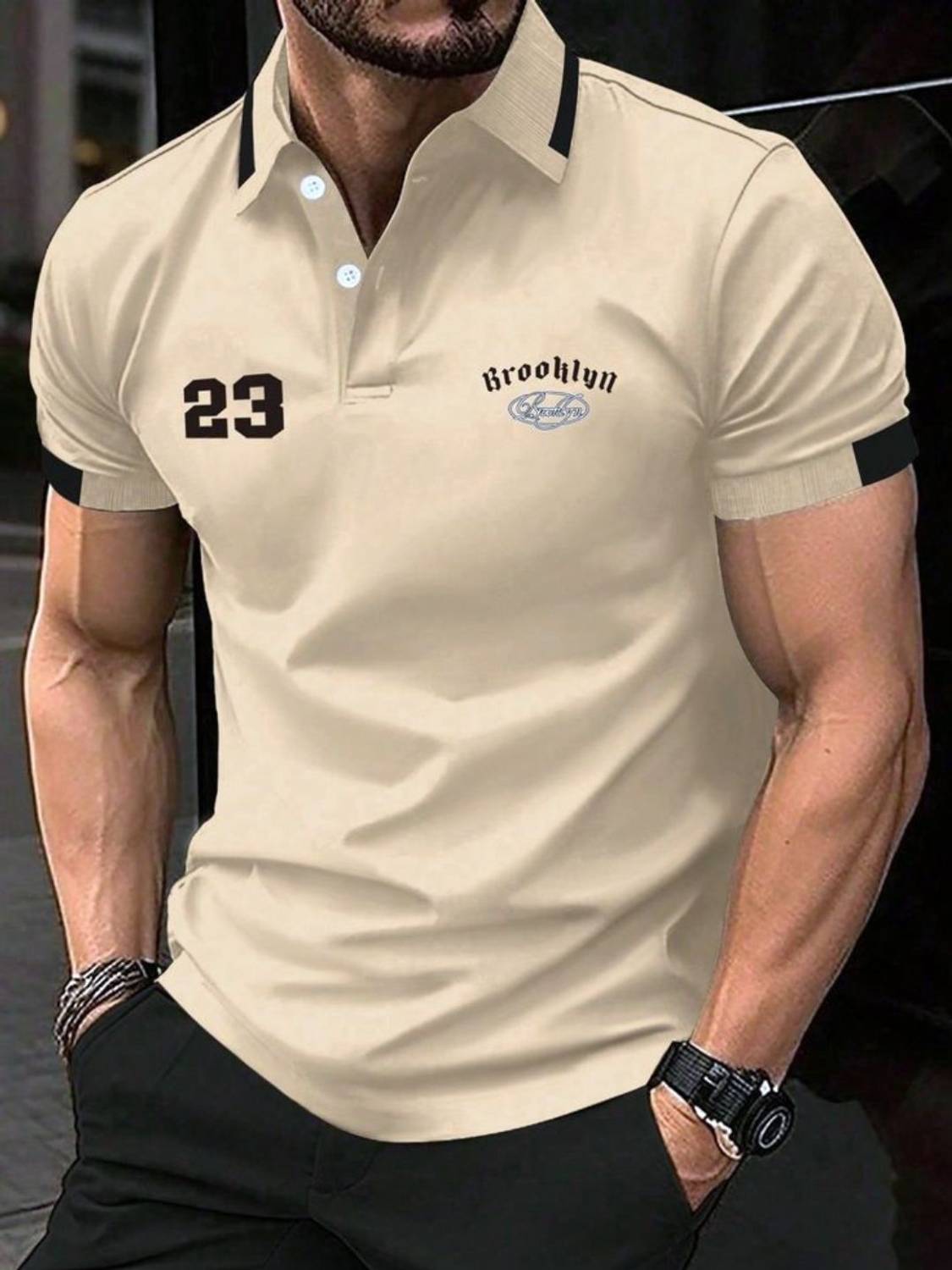 MD By Printed Men Beige T-Shirt - Image 1