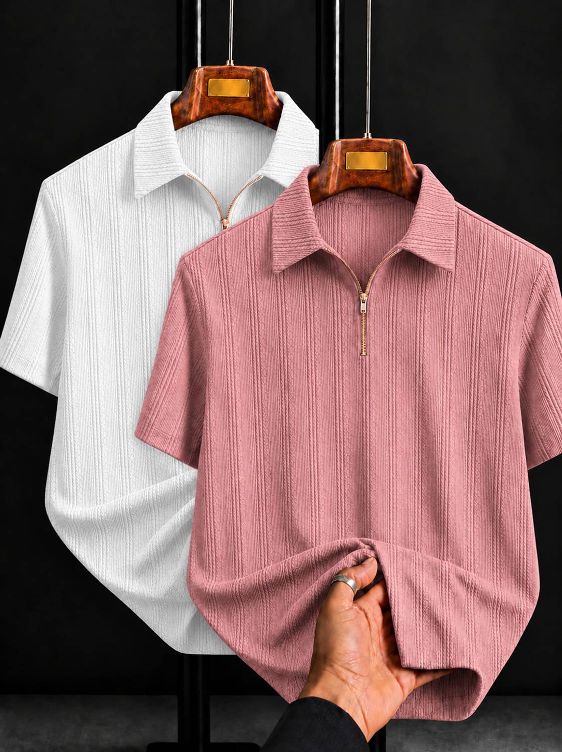 COMBRAIDED Men Polo Neck White, Pink T-Shirt - Image 1