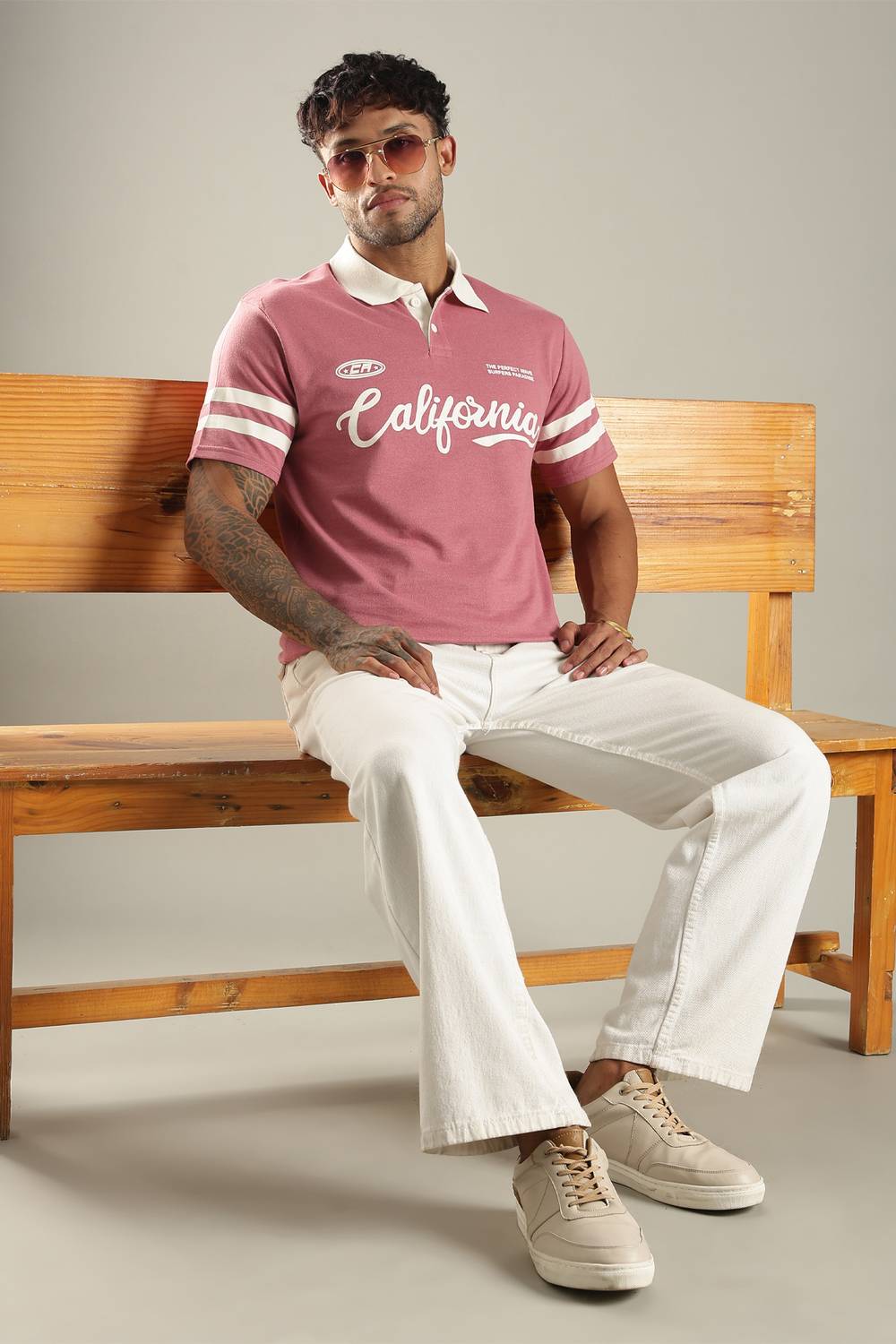 SHINX Colorblock Men Polo Neck White T-Shirt - Image 4