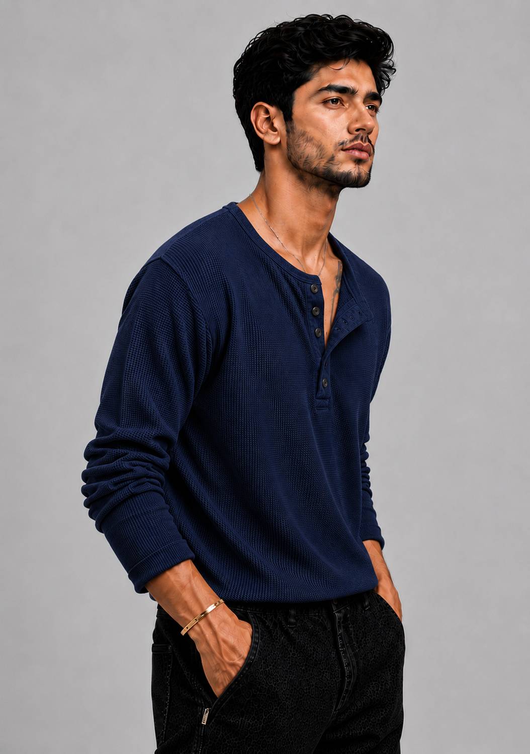 HeraDawn Men Henley Neck Blue T-Shirt - Image 4