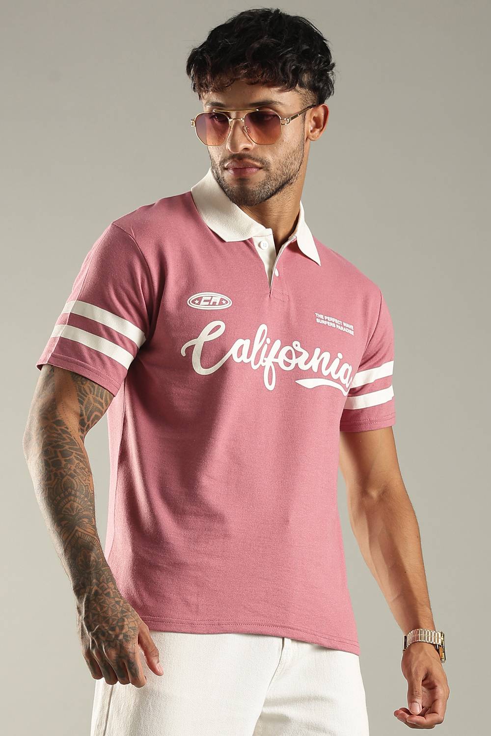 SHINX Colorblock Men Polo Neck White T-Shirt - Image 5