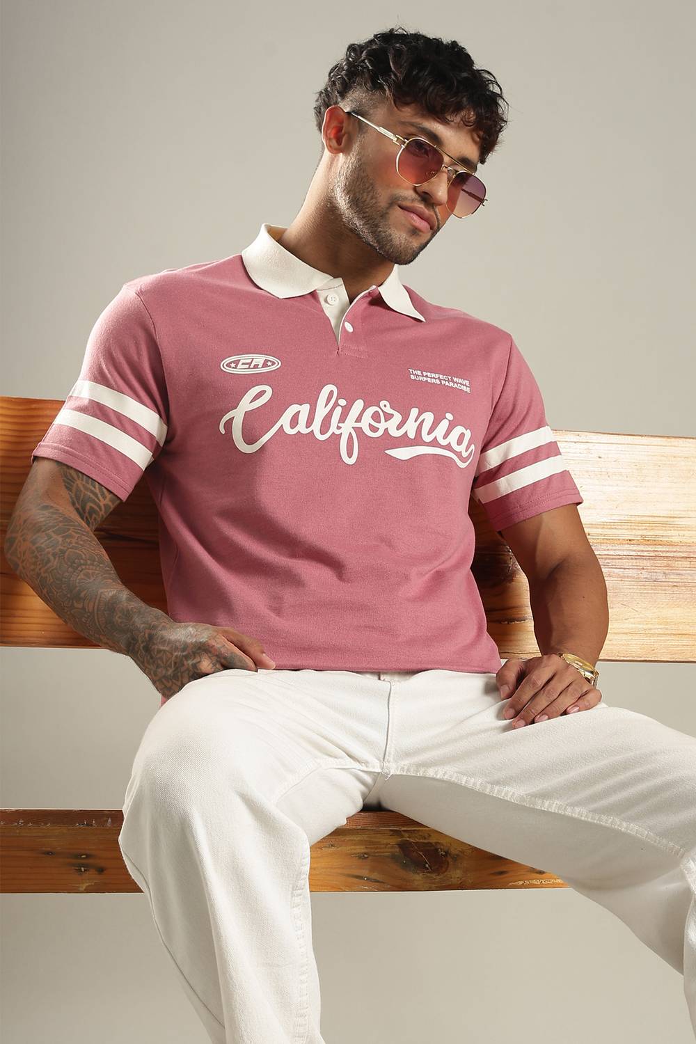 SHINX Colorblock Men Polo Neck White T-Shirt - Image 3