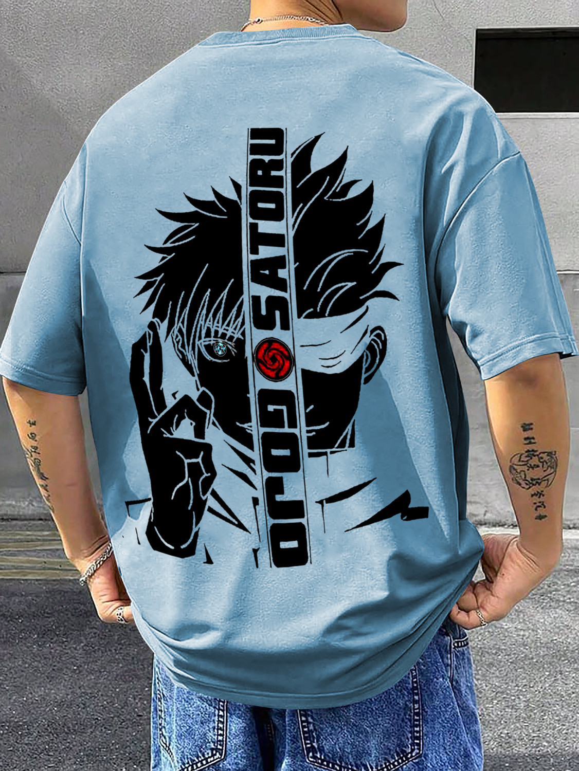 Mania Fashion Graphic Print Men Round Neck Light Blue T-Shirt