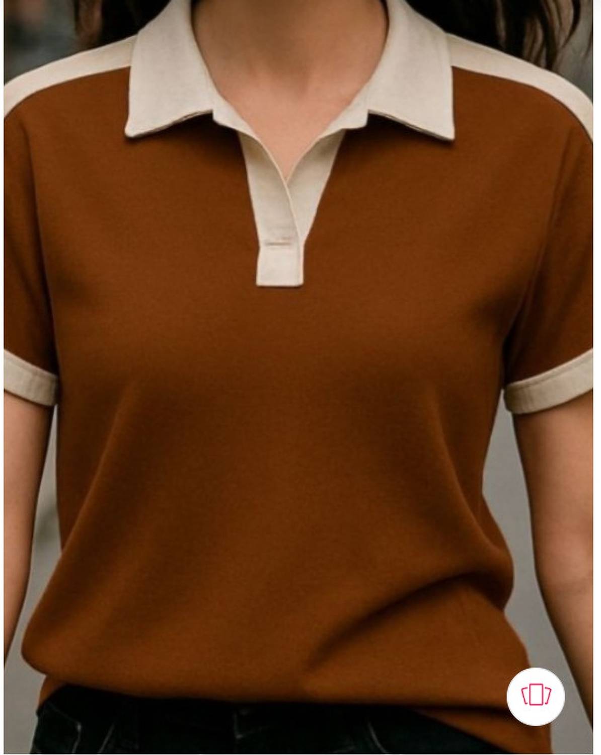 YTrick Solid Women Brown T-Shirt - Image 2