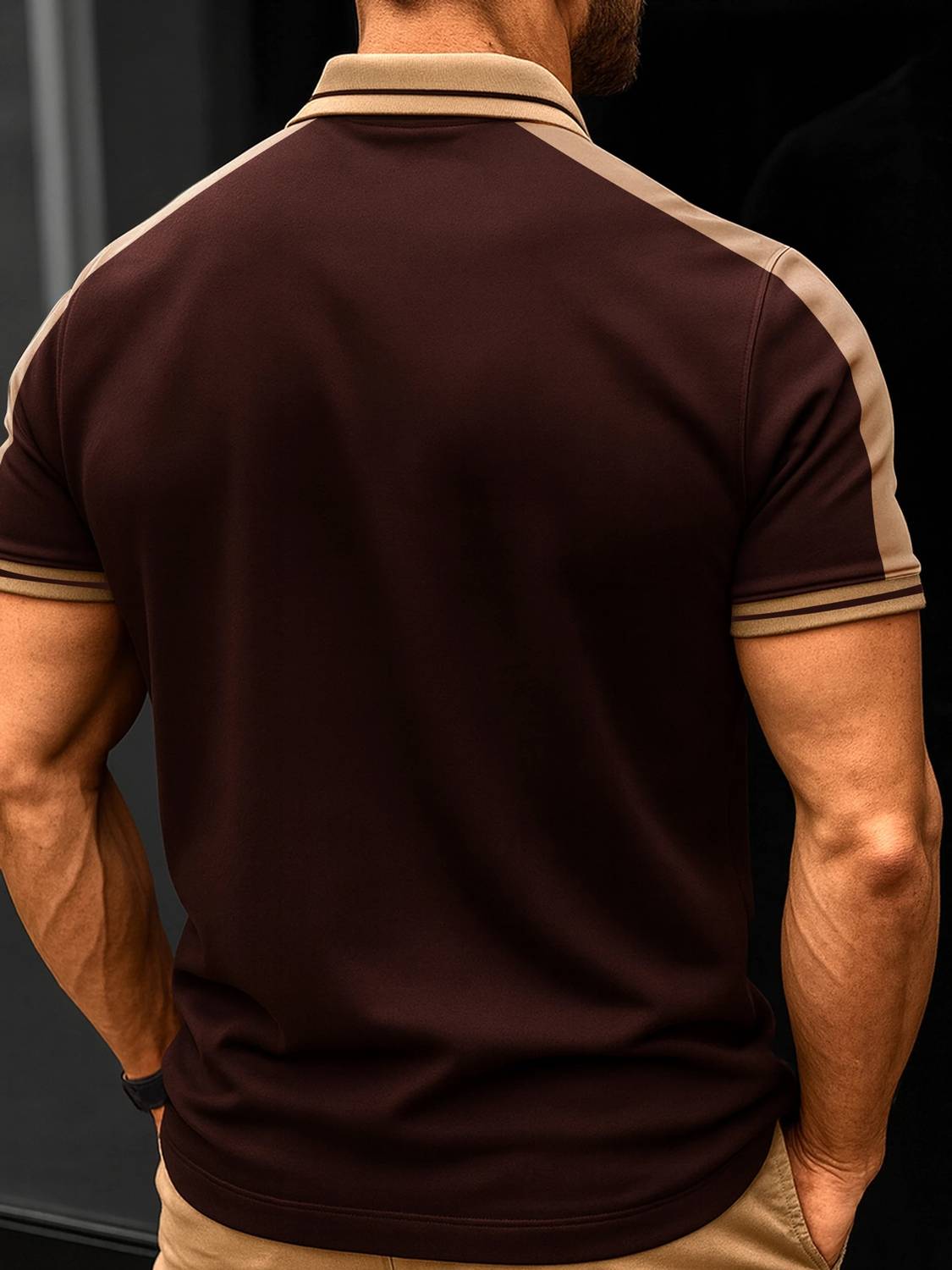 Jump Cuts Men Polo Neck Brown T-Shirt - Image 4