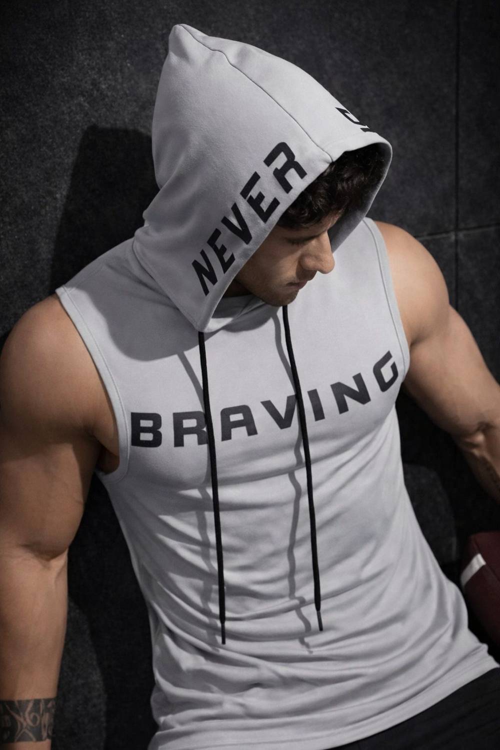 ChaseOverIN Typography Men Hooded Neck Grey T-Shirt - Image 1