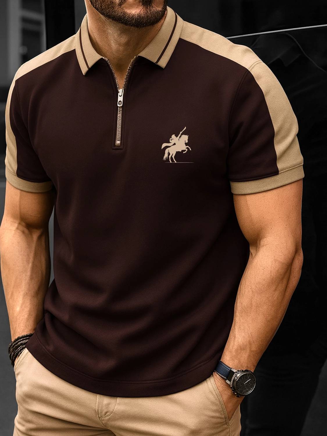 Jump Cuts Men Polo Neck Brown T-Shirt - Image 3
