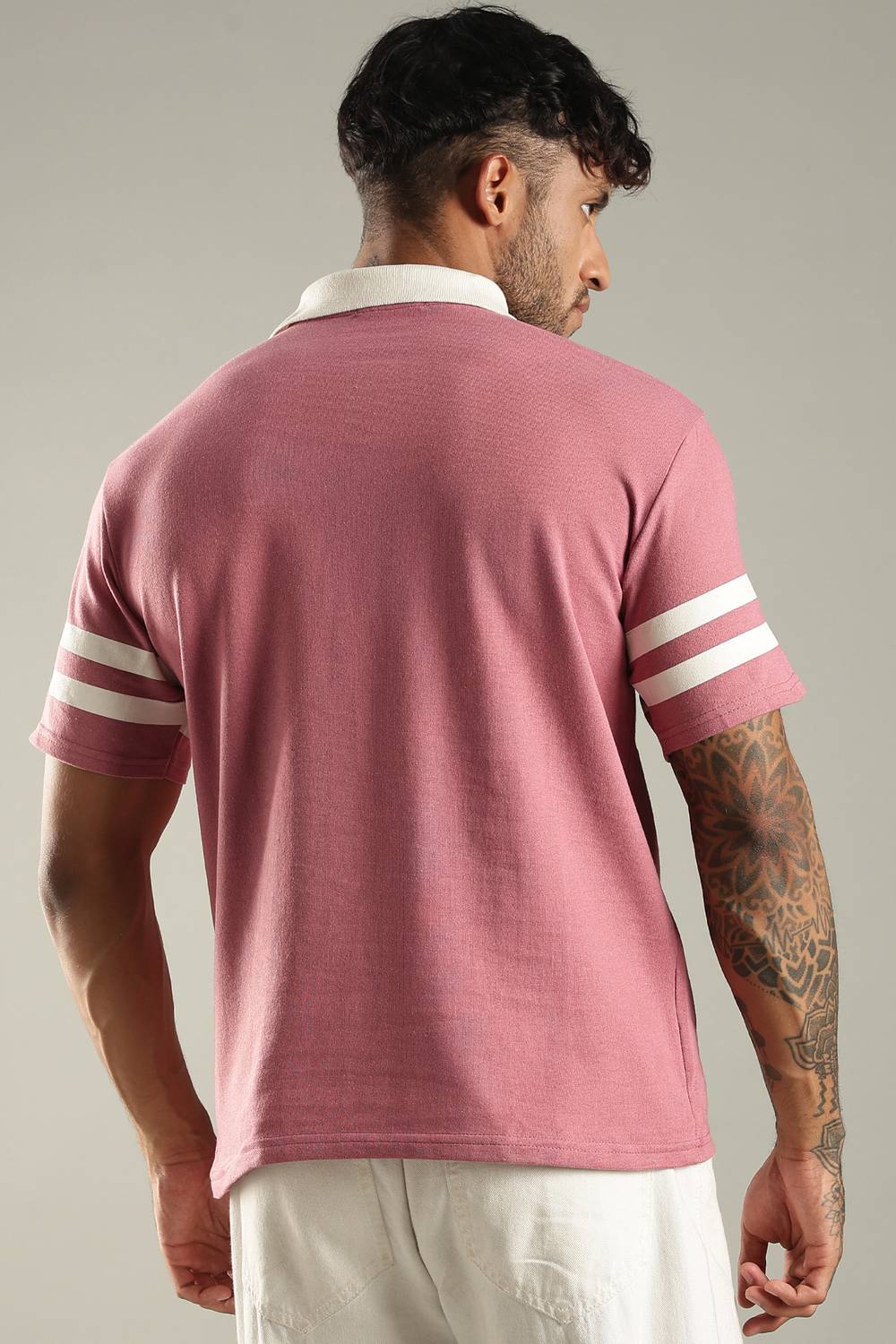 SHINX Colorblock Men Polo Neck White T-Shirt - Image 2
