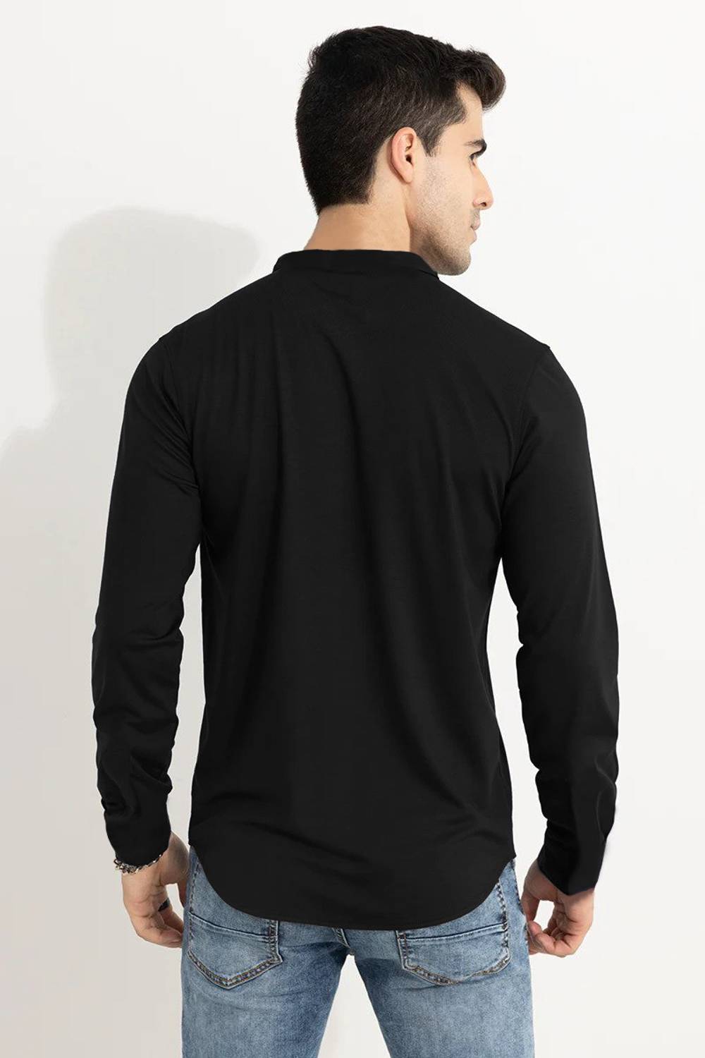 Try This Men Self Design Casual Black, Dark Blue Shirt - Image 2