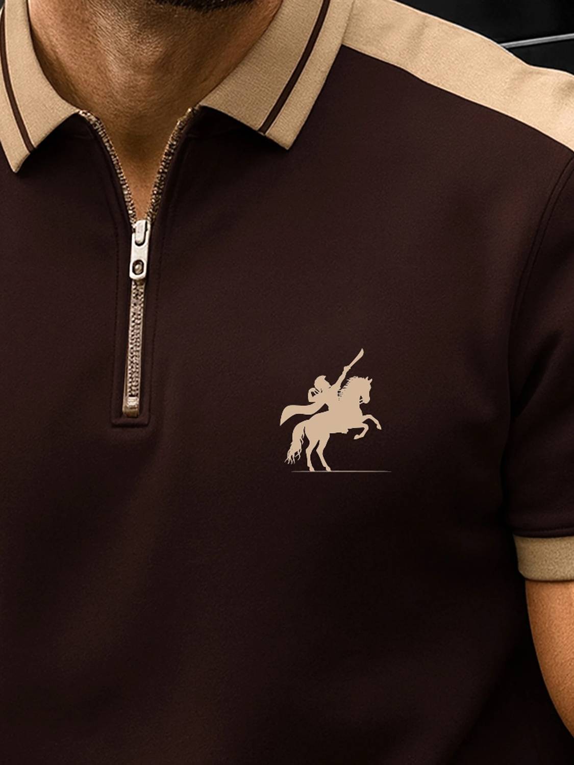 Jump Cuts Men Polo Neck Brown T-Shirt - Image 2