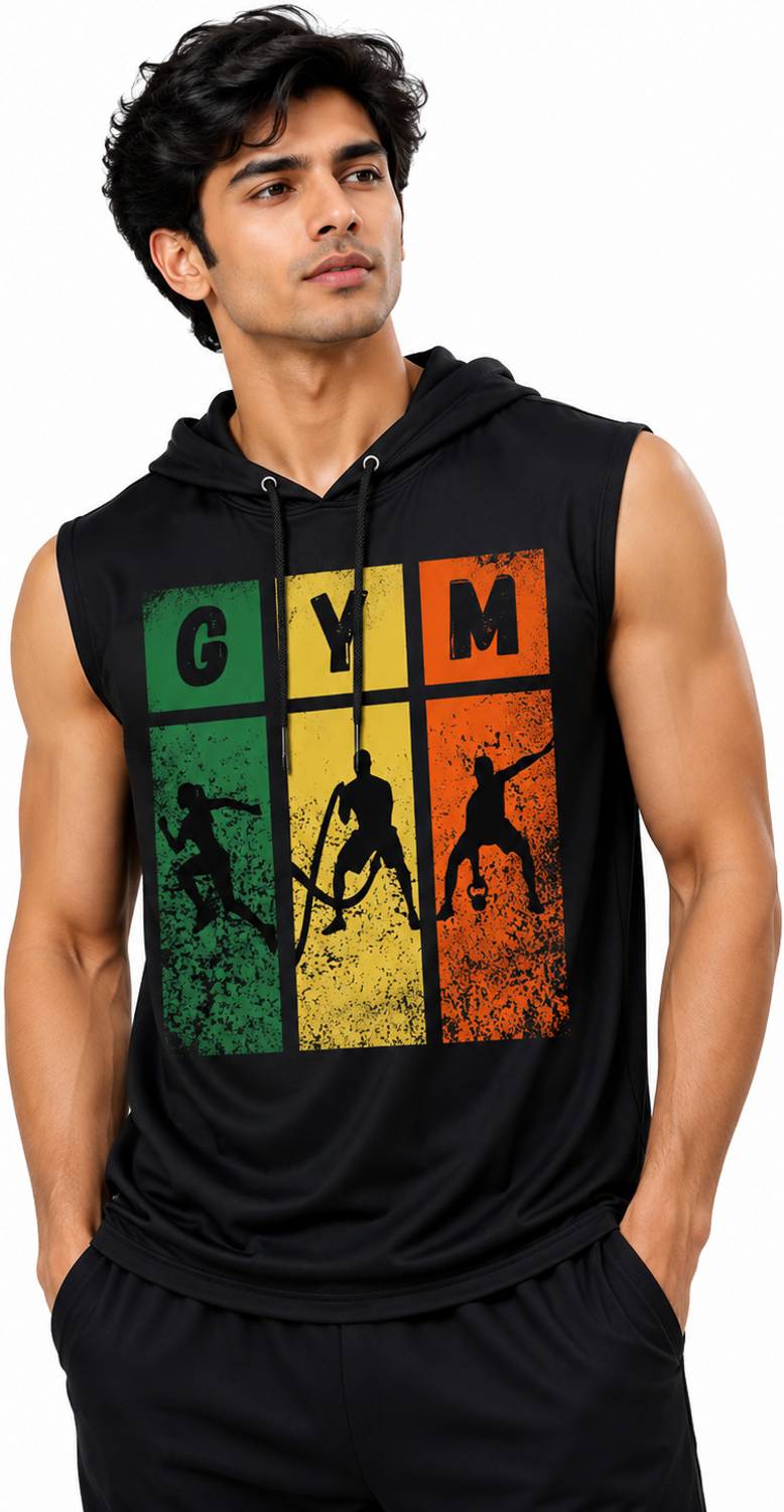 ZyVok Men Hooded Neck Black T-Shirt - Image 1