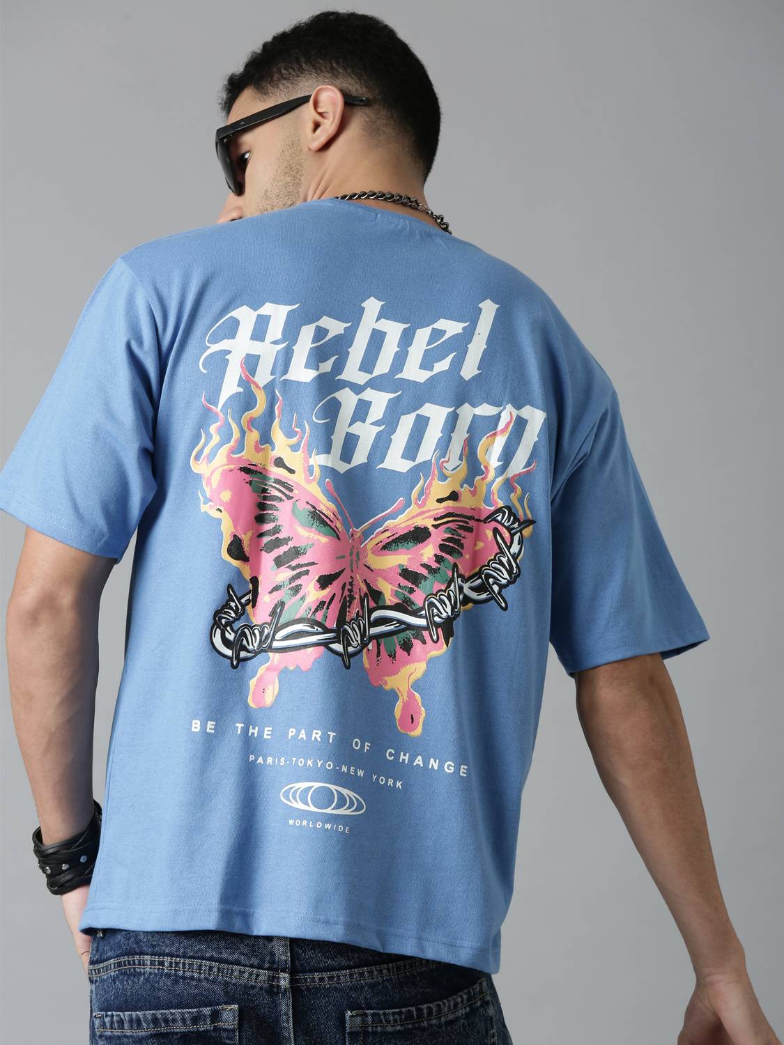 LEWEL Printed Men Blue T-Shirt