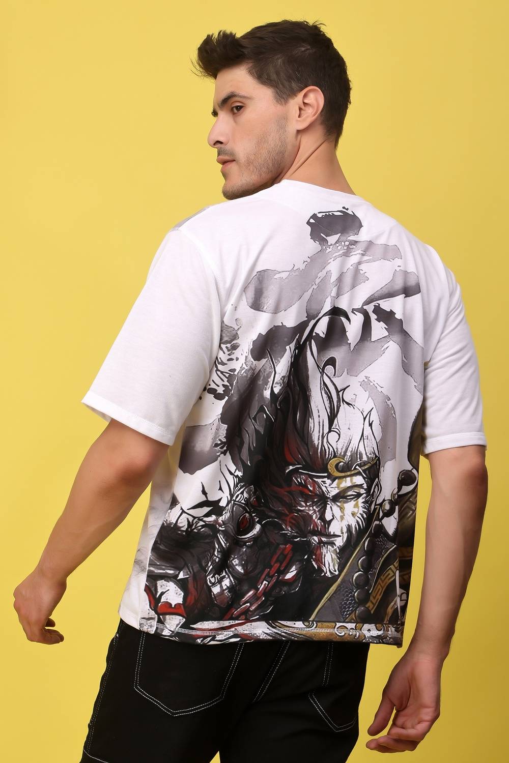 Yellow Tree Men Round Neck White T-Shirt with Yellow Tree Print - Image 4