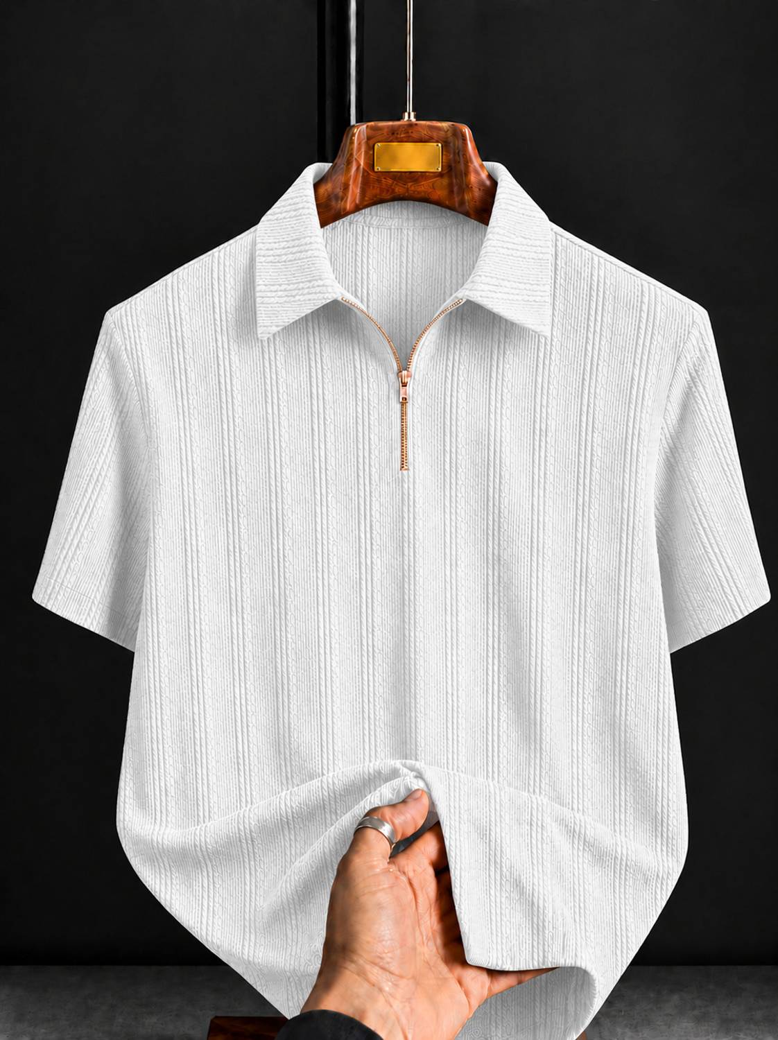 COMBRAIDED Men Polo Neck White, Pink T-Shirt - Image 3