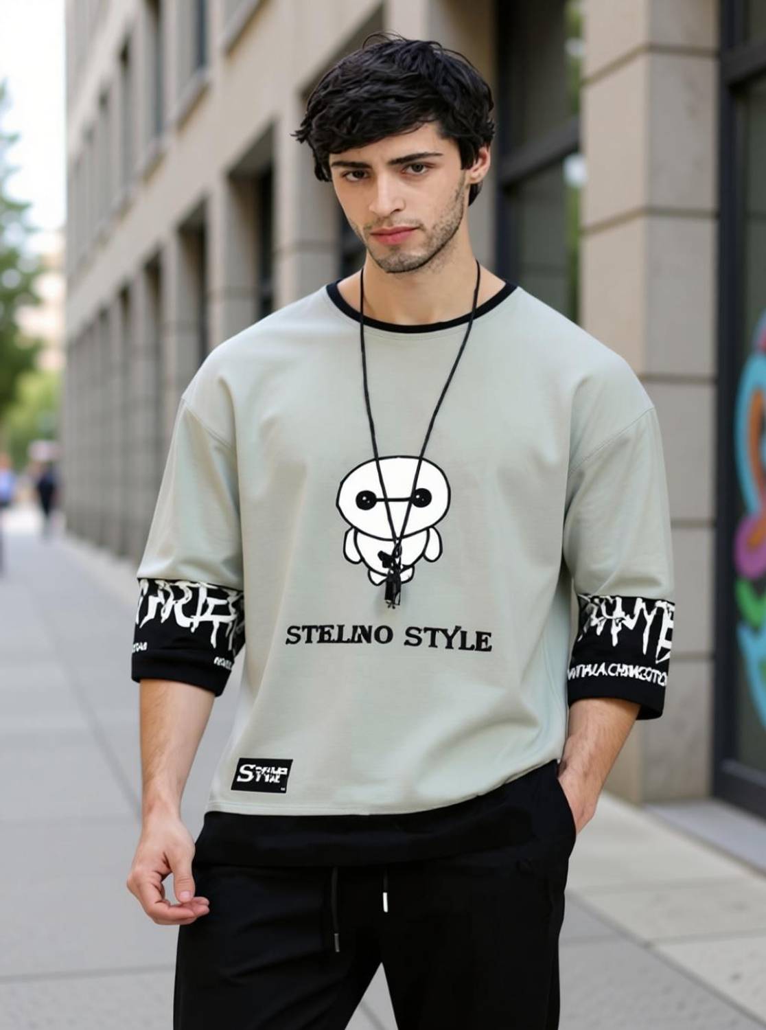 Stelino Printed Men Grey T-Shirt - Image 1