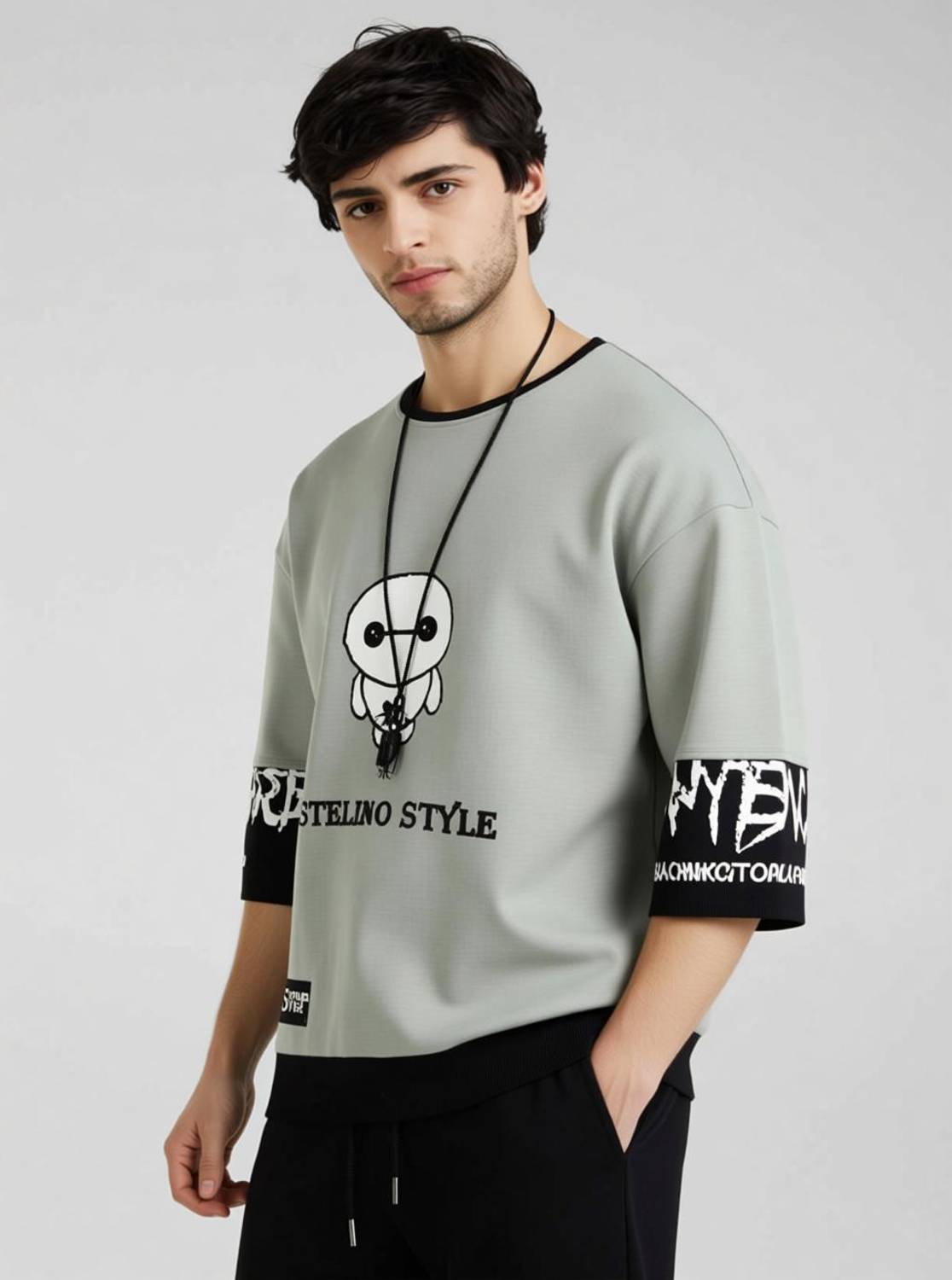 Stelino Printed Men Grey T-Shirt - Image 2