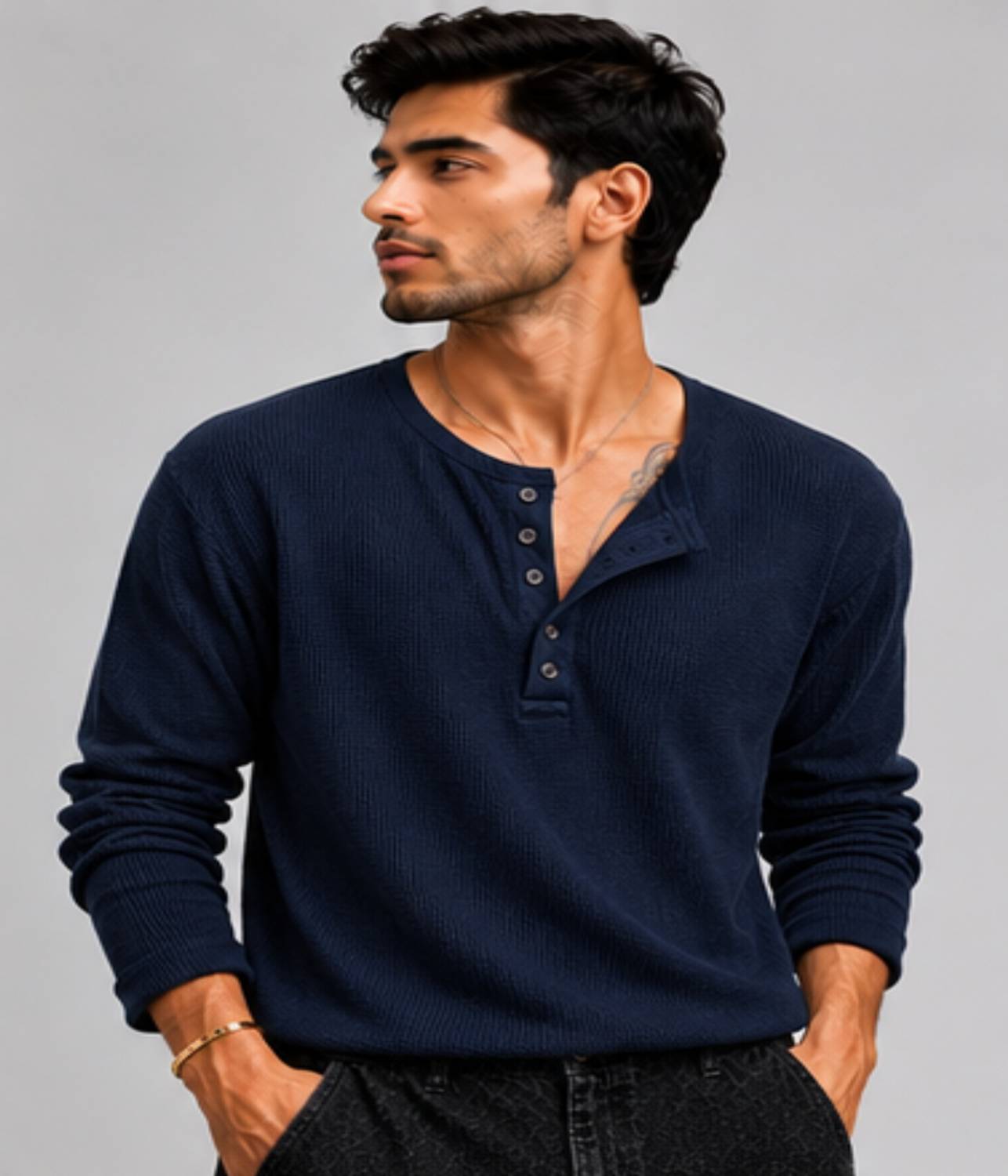 HeraDawn Men Henley Neck Blue T-Shirt - Image 3