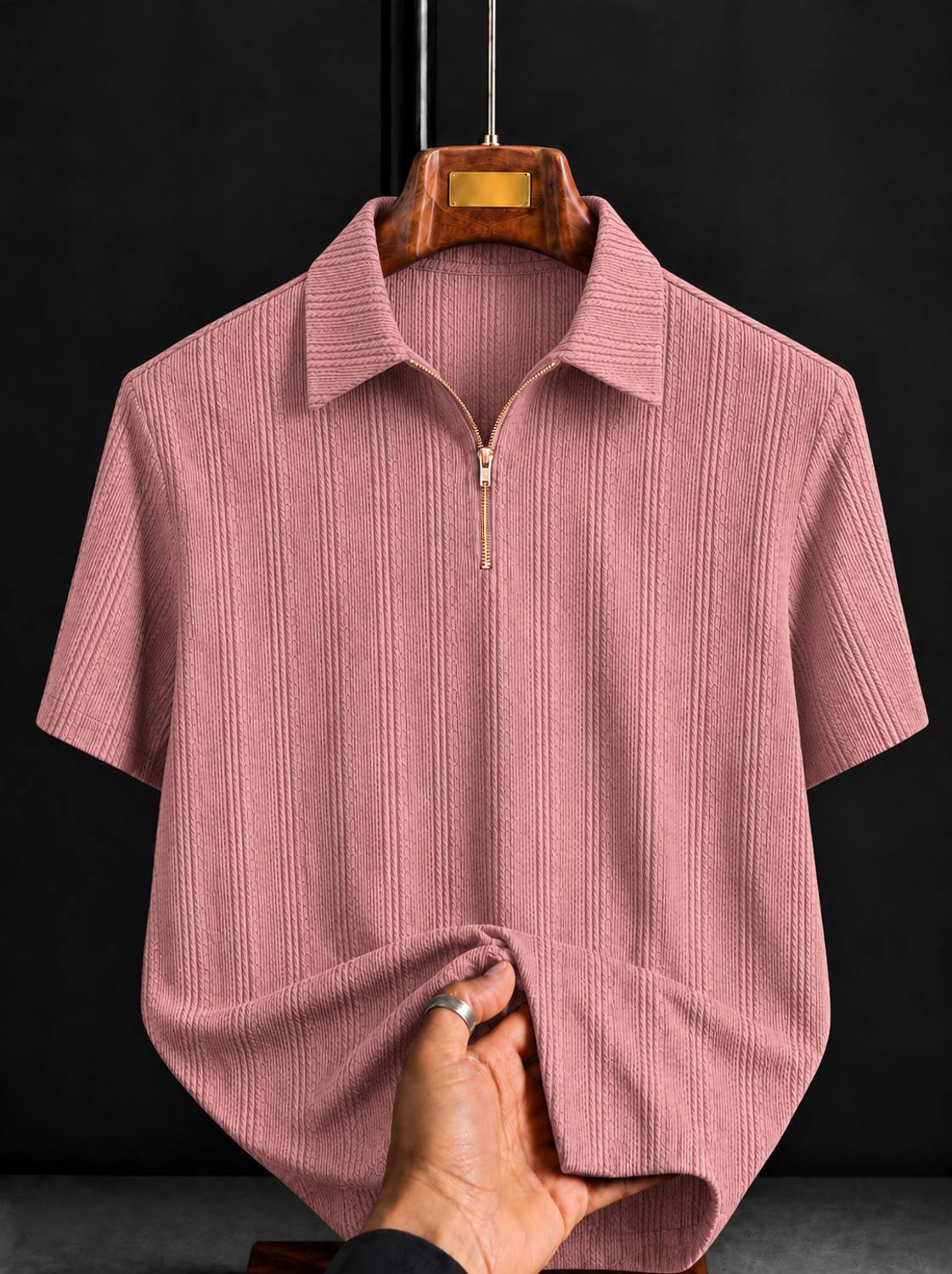COMBRAIDED Men Polo Neck White, Pink T-Shirt - Image 2