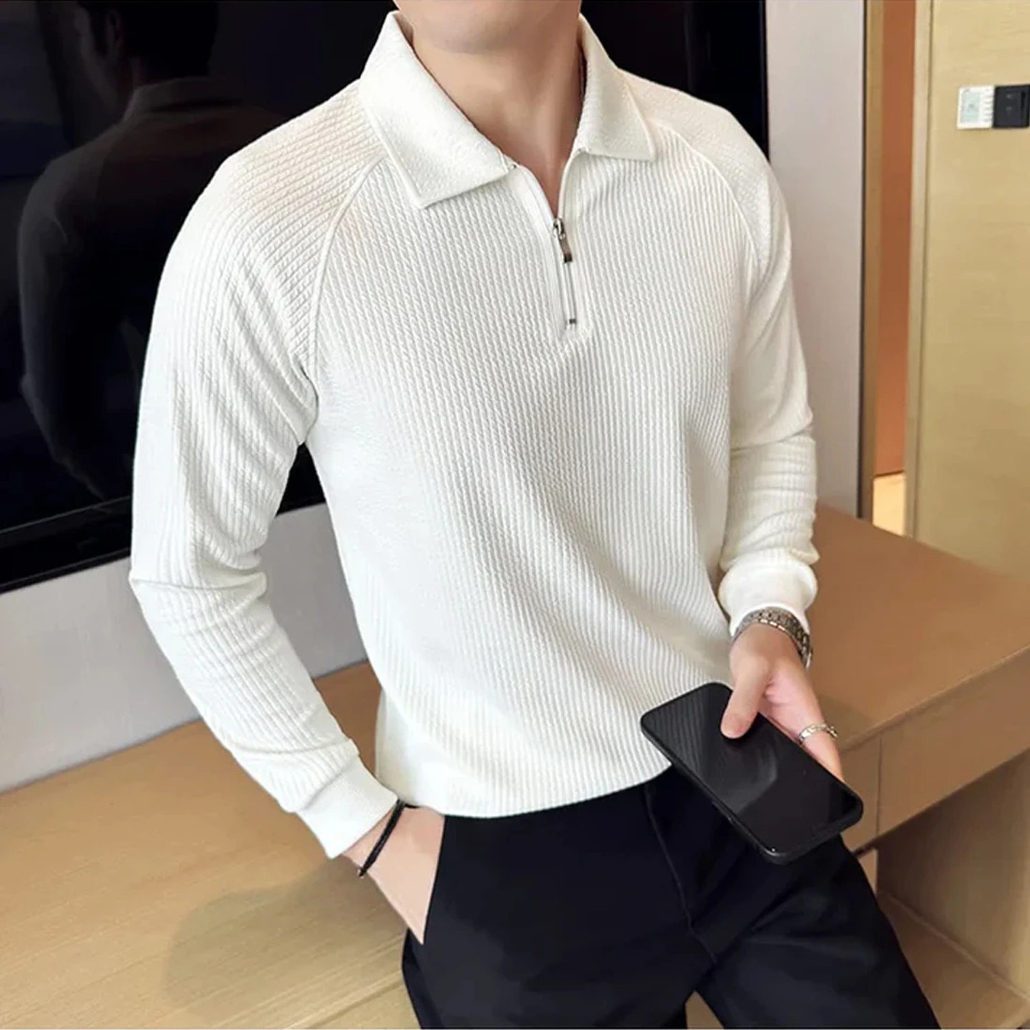Madfrog Solid Men Polo Neck White T-Shirt