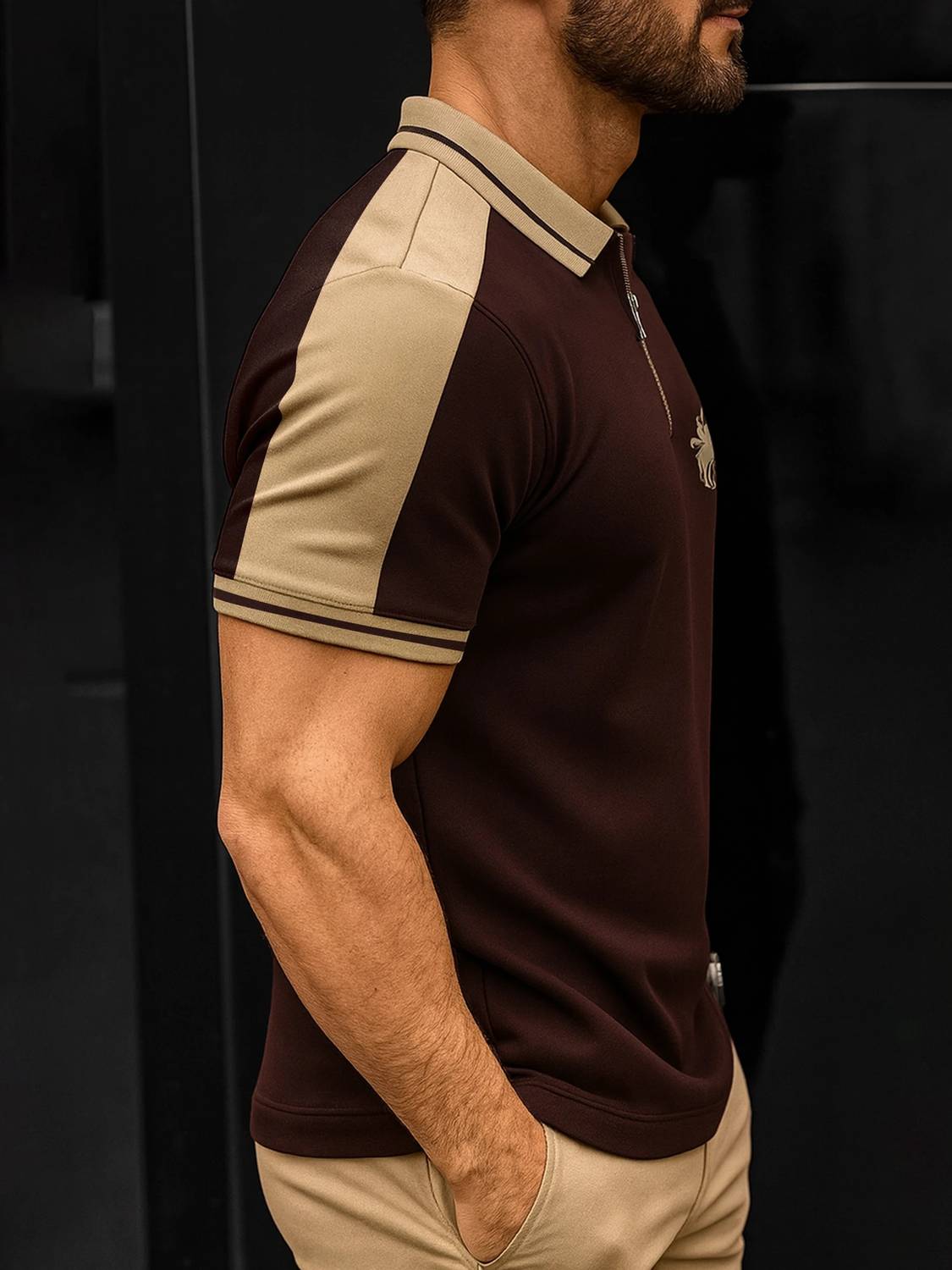 Jump Cuts Men Polo Neck Brown T-Shirt - Image 5