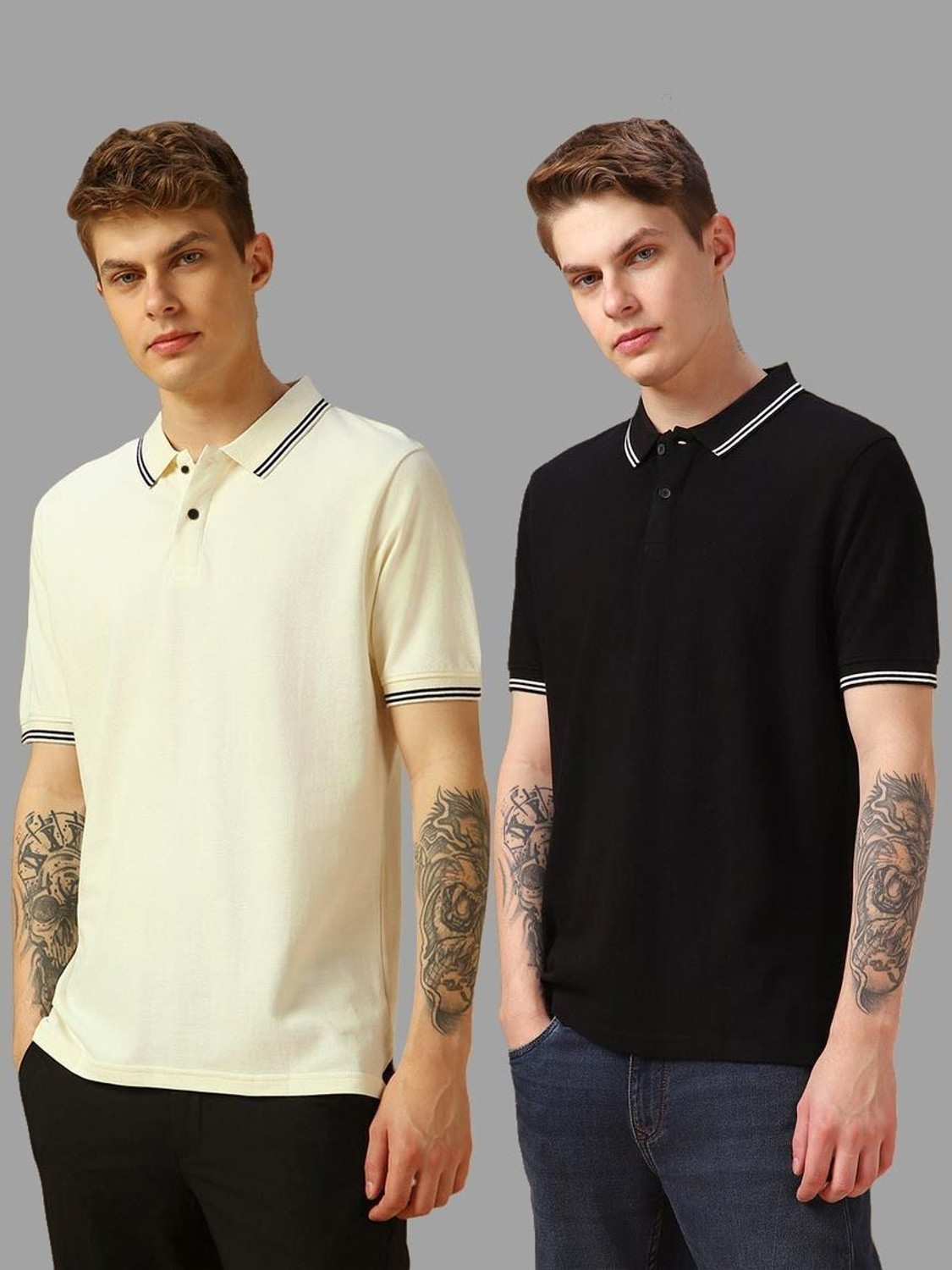 TIGERSNAKE Men Solid Casual White, Black Shirt