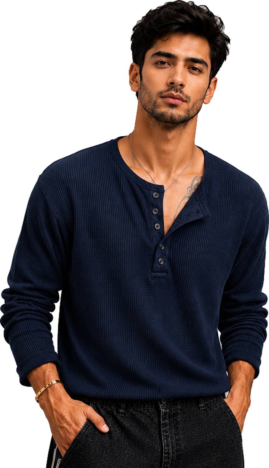 HeraDawn Men Henley Neck Blue T-Shirt - Image 1