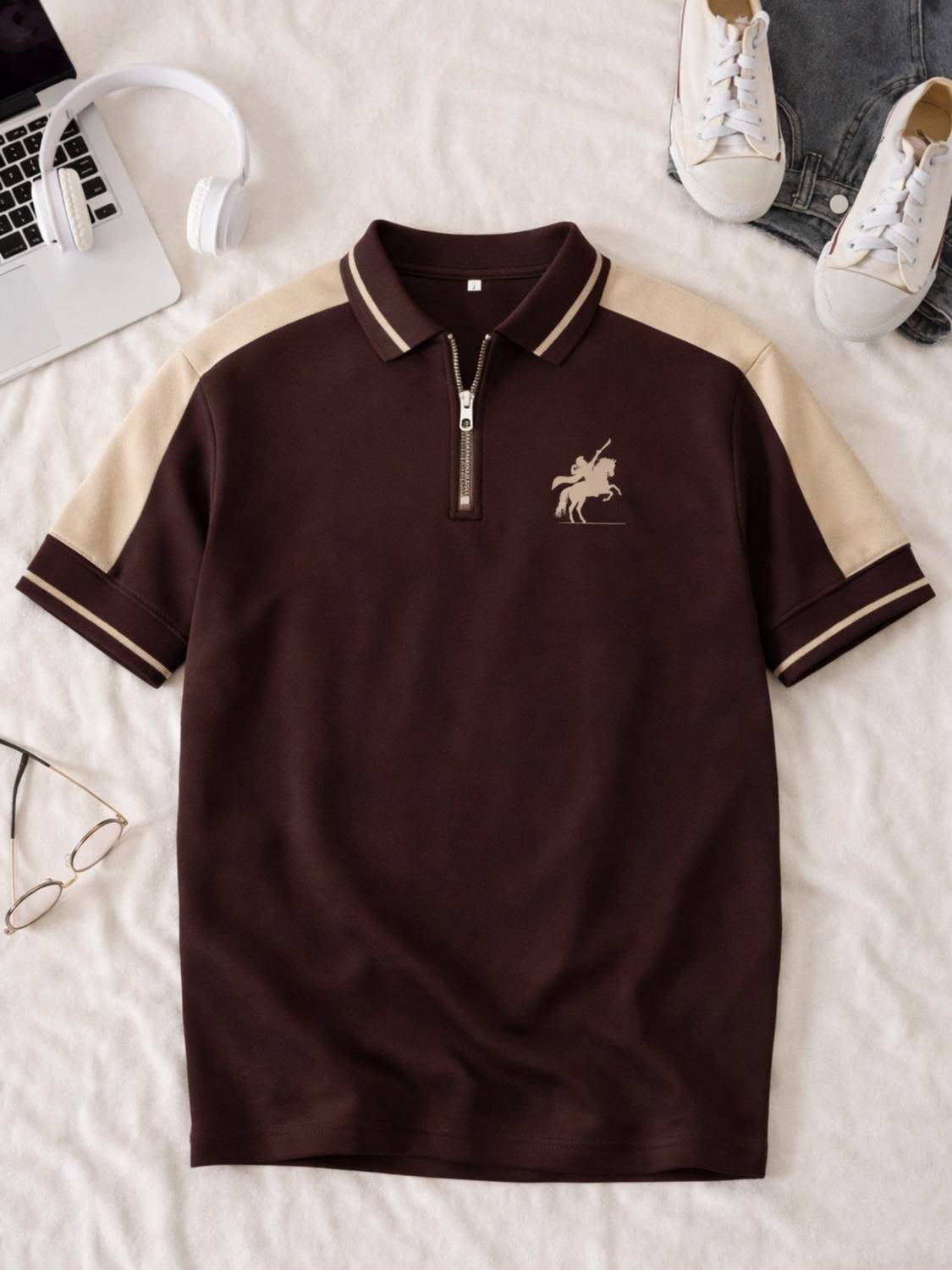 Jump Cuts Men Polo Neck Brown T-Shirt - Image 1