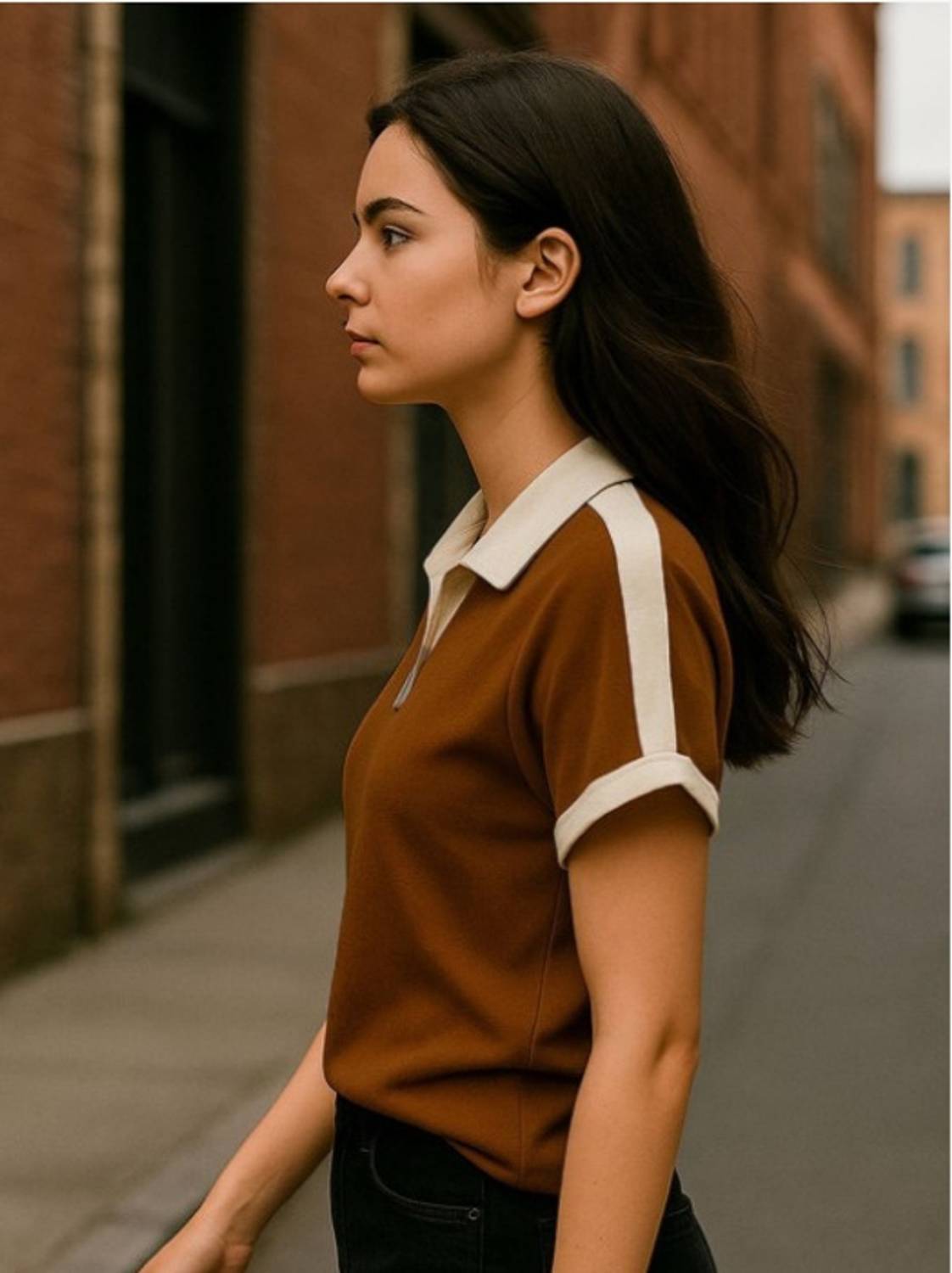 YTrick Solid Women Brown T-Shirt - Image 3