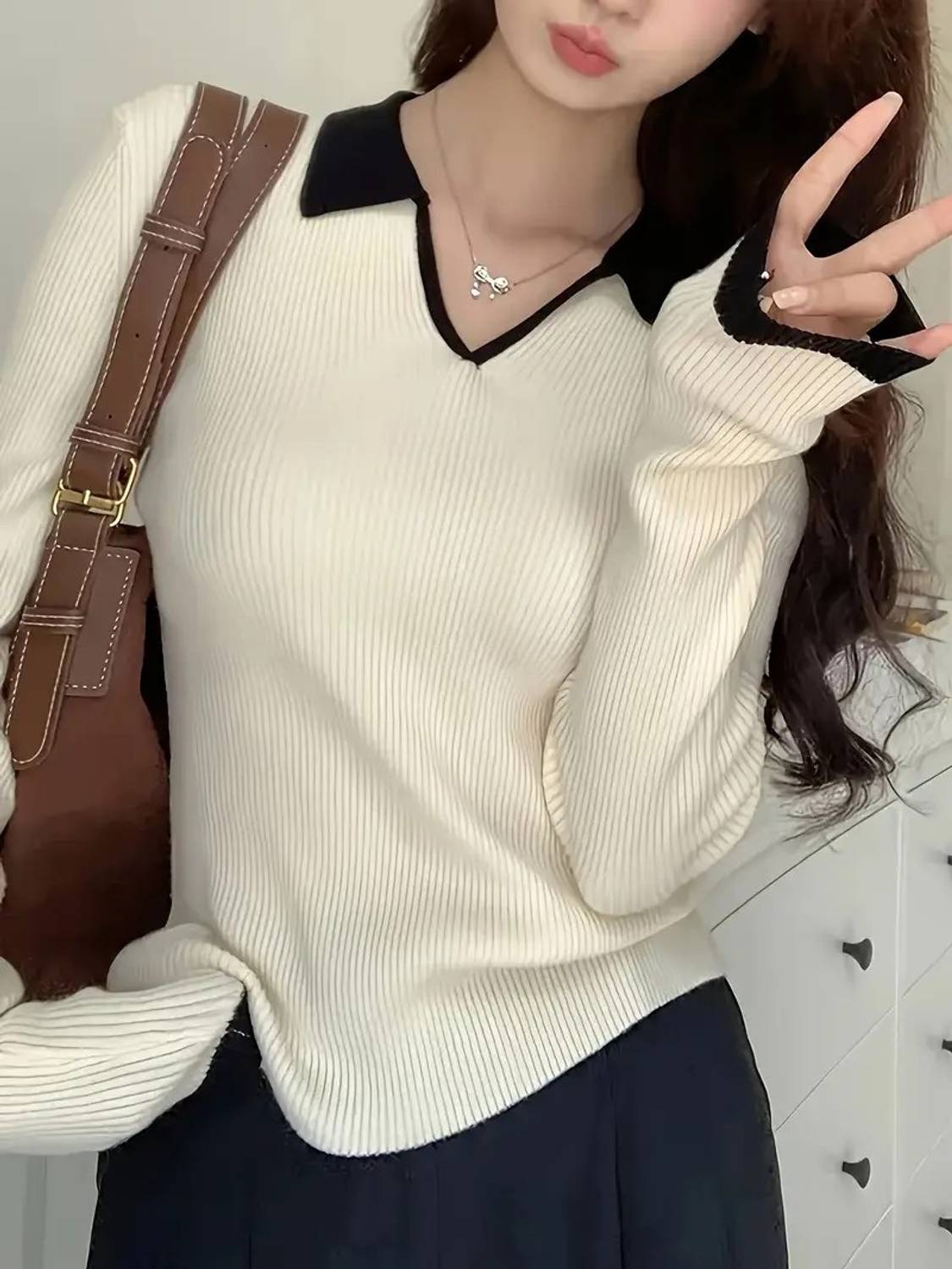WANQUILA Casual Full Sleeve Color Block Women White Top