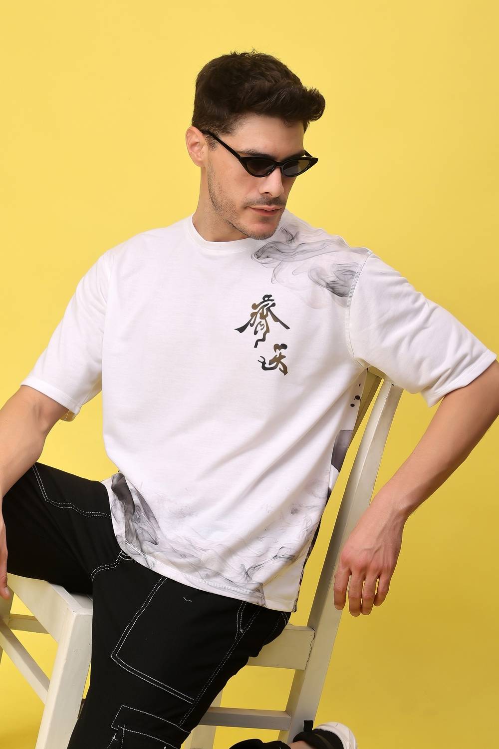Yellow Tree Men Round Neck White T-Shirt with Yellow Tree Print - Image 3