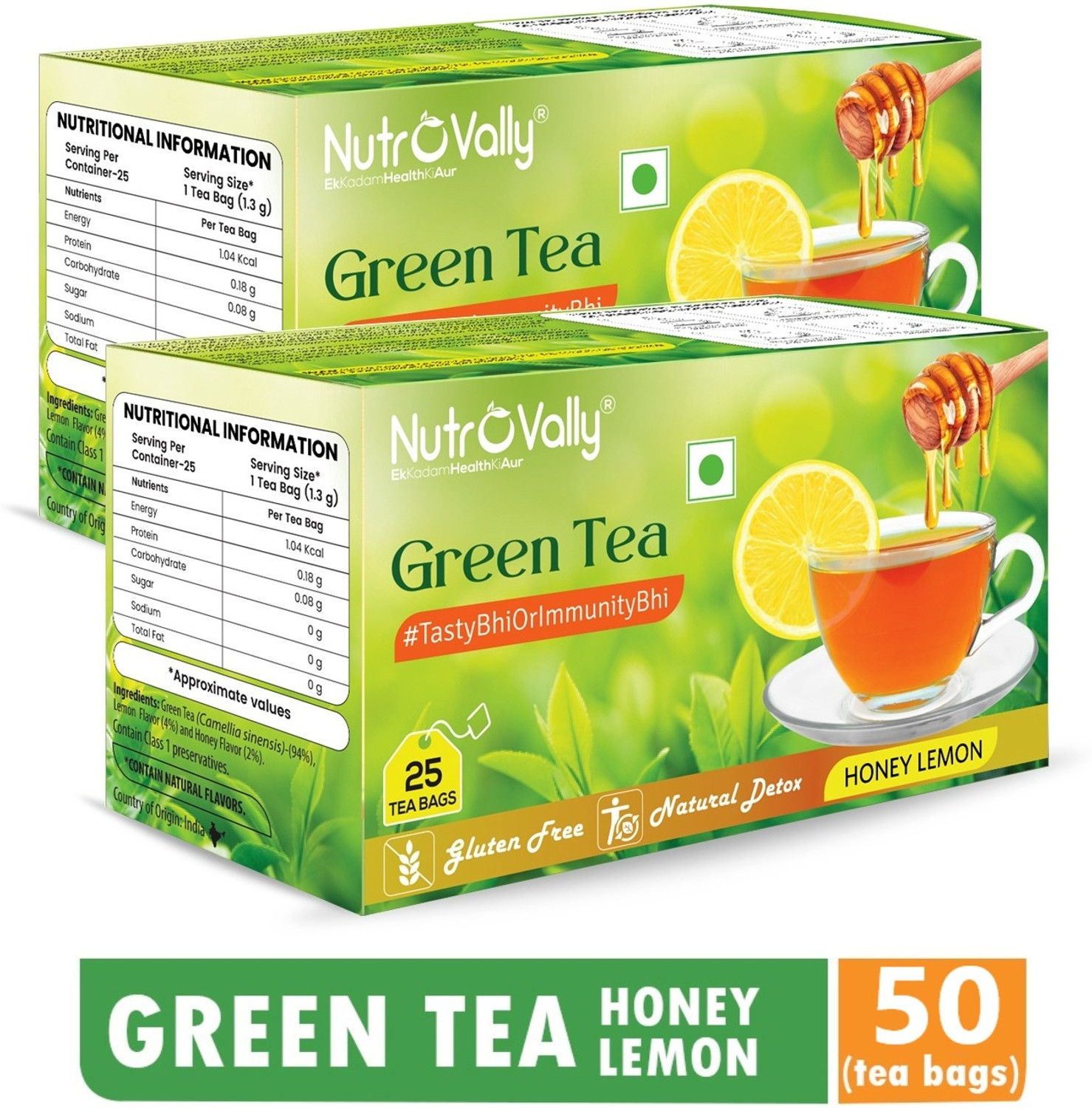 NutroVally Lemon Honey Green Tea for Weight Loss | Boost Metabolism & Refreshing Honey, Lemon Green Tea Bags Box