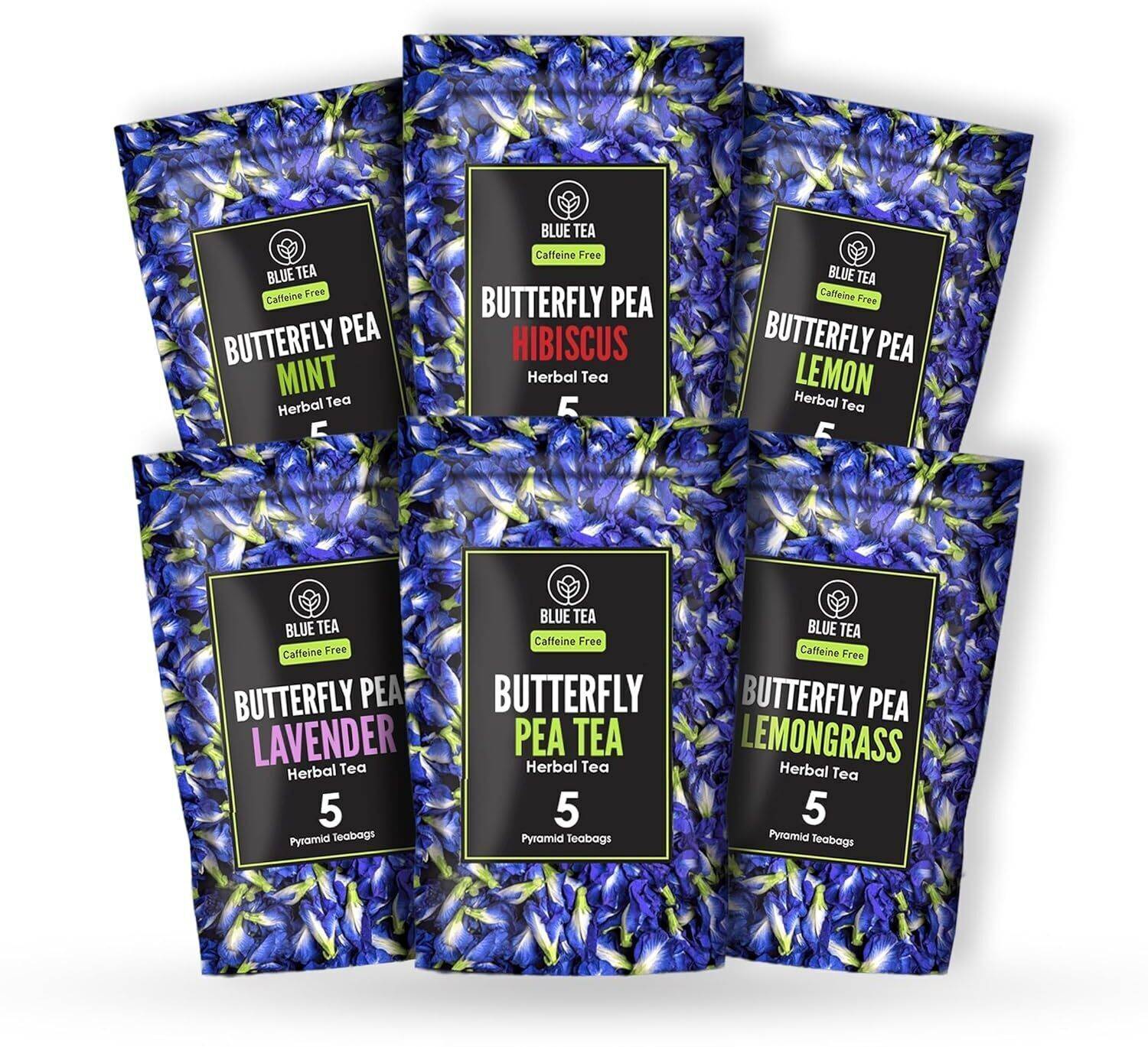 BLUE TEA Butterfly Pea Assorted Sampler Tea Pack (6 Flavors) Pack of 6 - Image 1