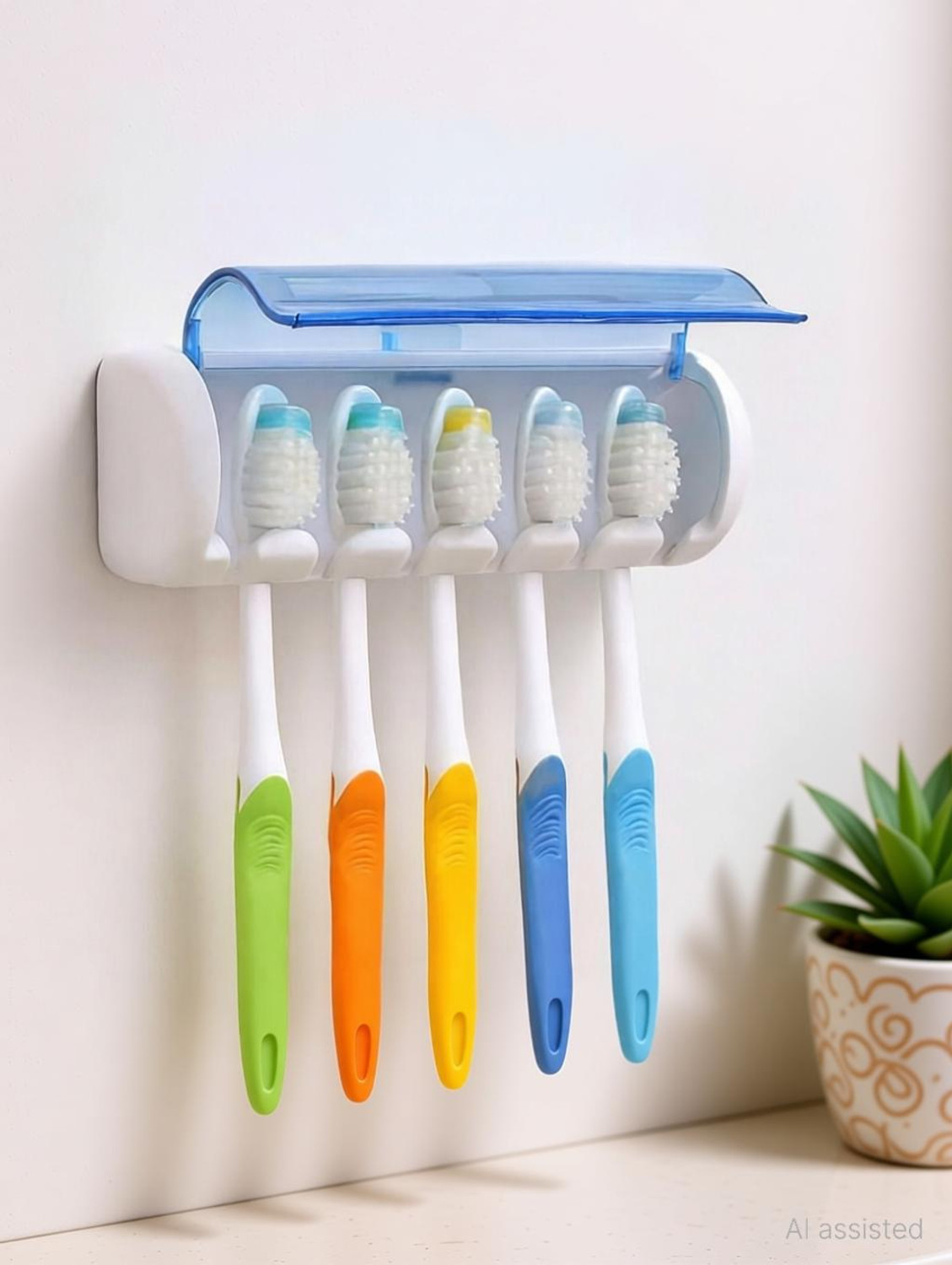 Erise Enterprises Toothbrush Holder with 5 Compartment Plastic Toothbrush Holder