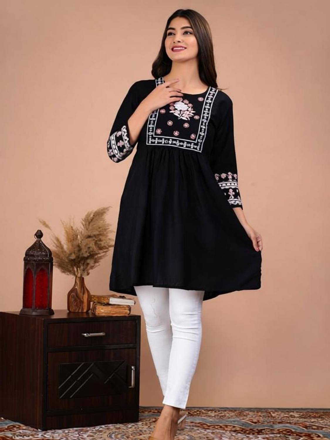 YANDZONE Casual Embroidered Women Black Top