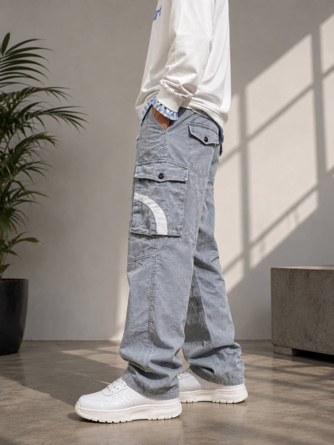 TZCREATION Self Design Men Light Blue Track Pants - Image 3