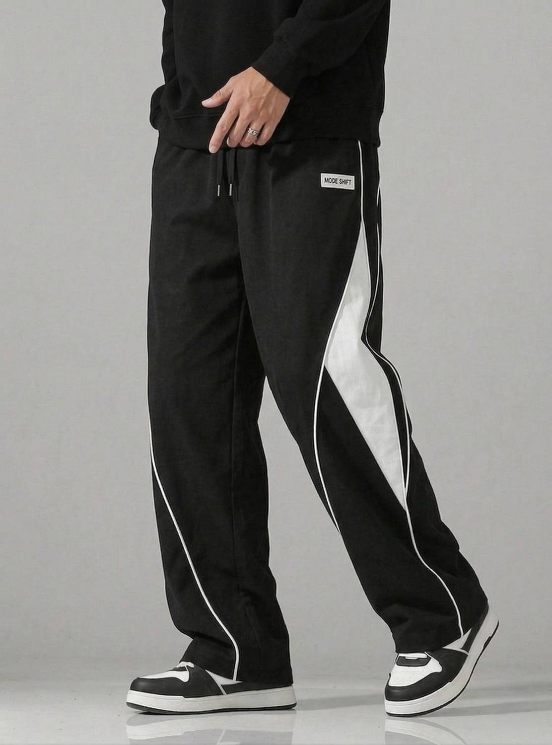 MODESHIFT Striped Men White, Black Track Pants - Image 1