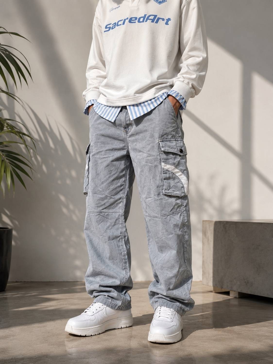 TZCREATION Self Design Men Light Blue Track Pants - Image 4