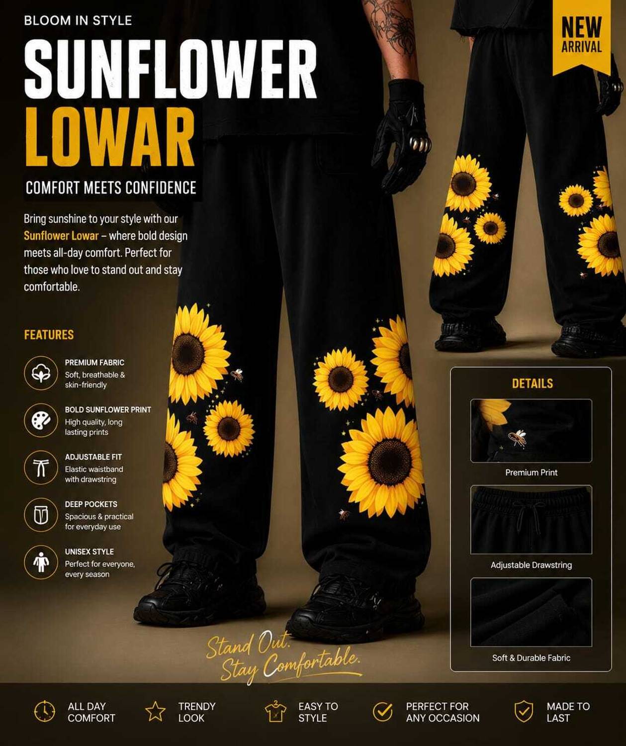 MITTRO Floral Print Black Track Pants - Image 4