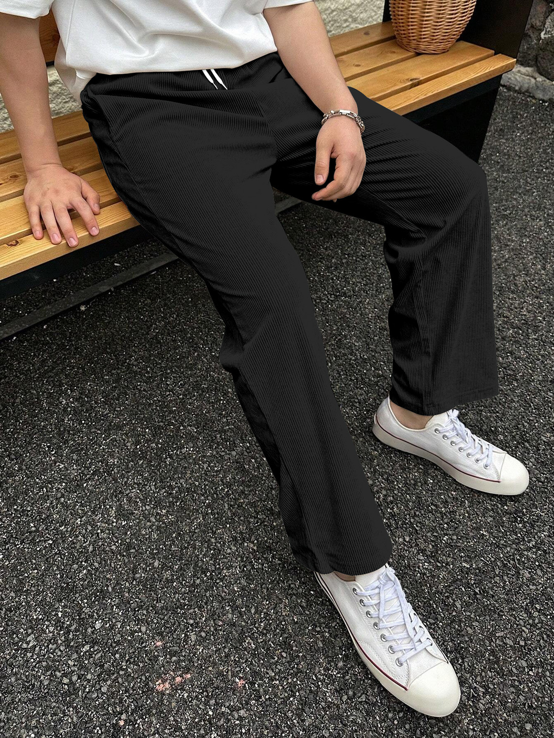 COMBRAIDED Loose Fit Men Black Trousers