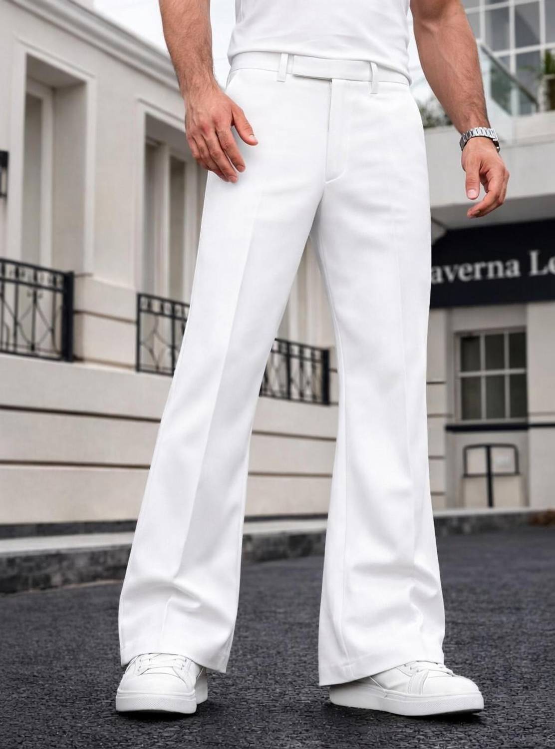 Plus91 Flared Men White Trousers
