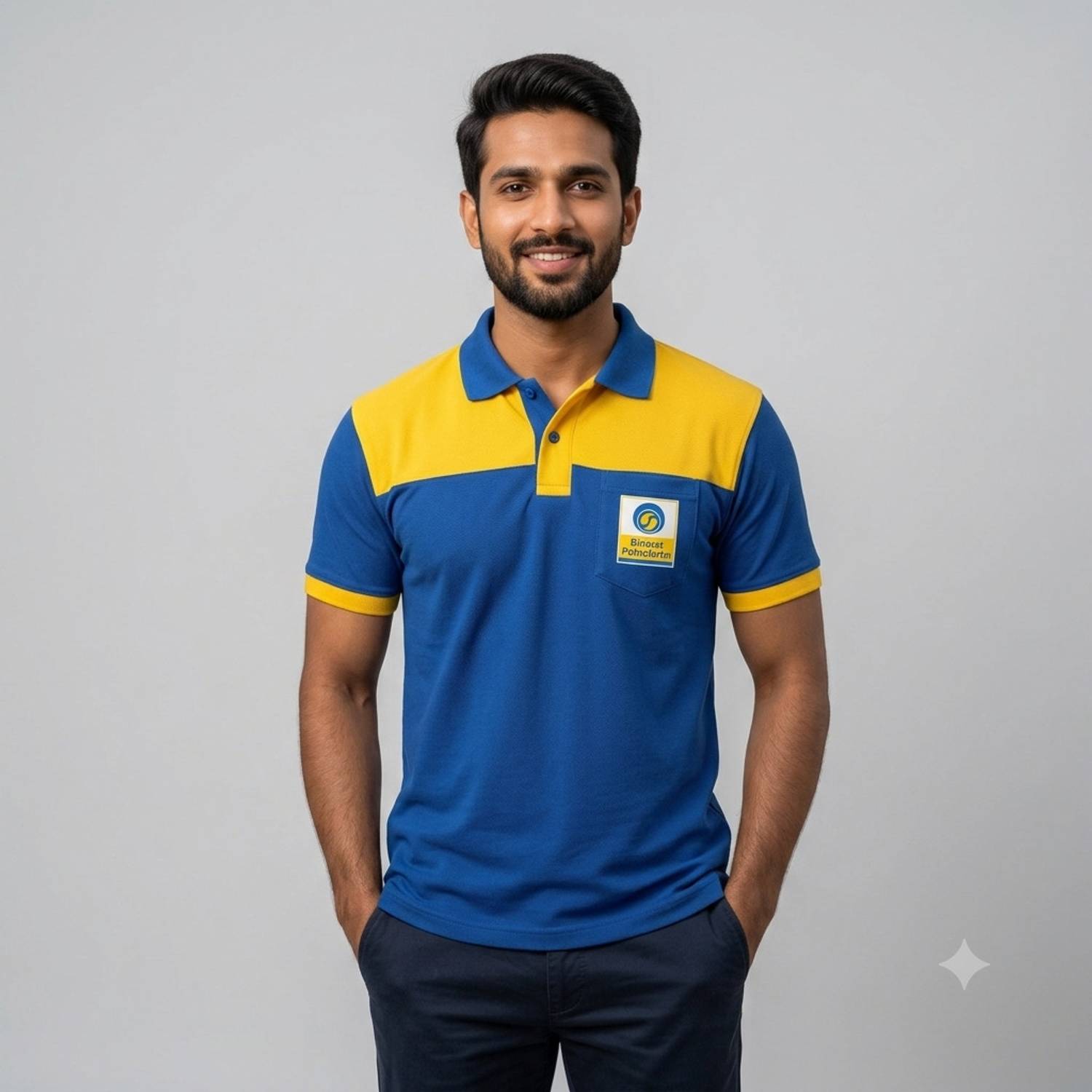 WORK INDIA UNIFORMS Colorblock Men Polo Neck Blue T-Shirt - Image 1