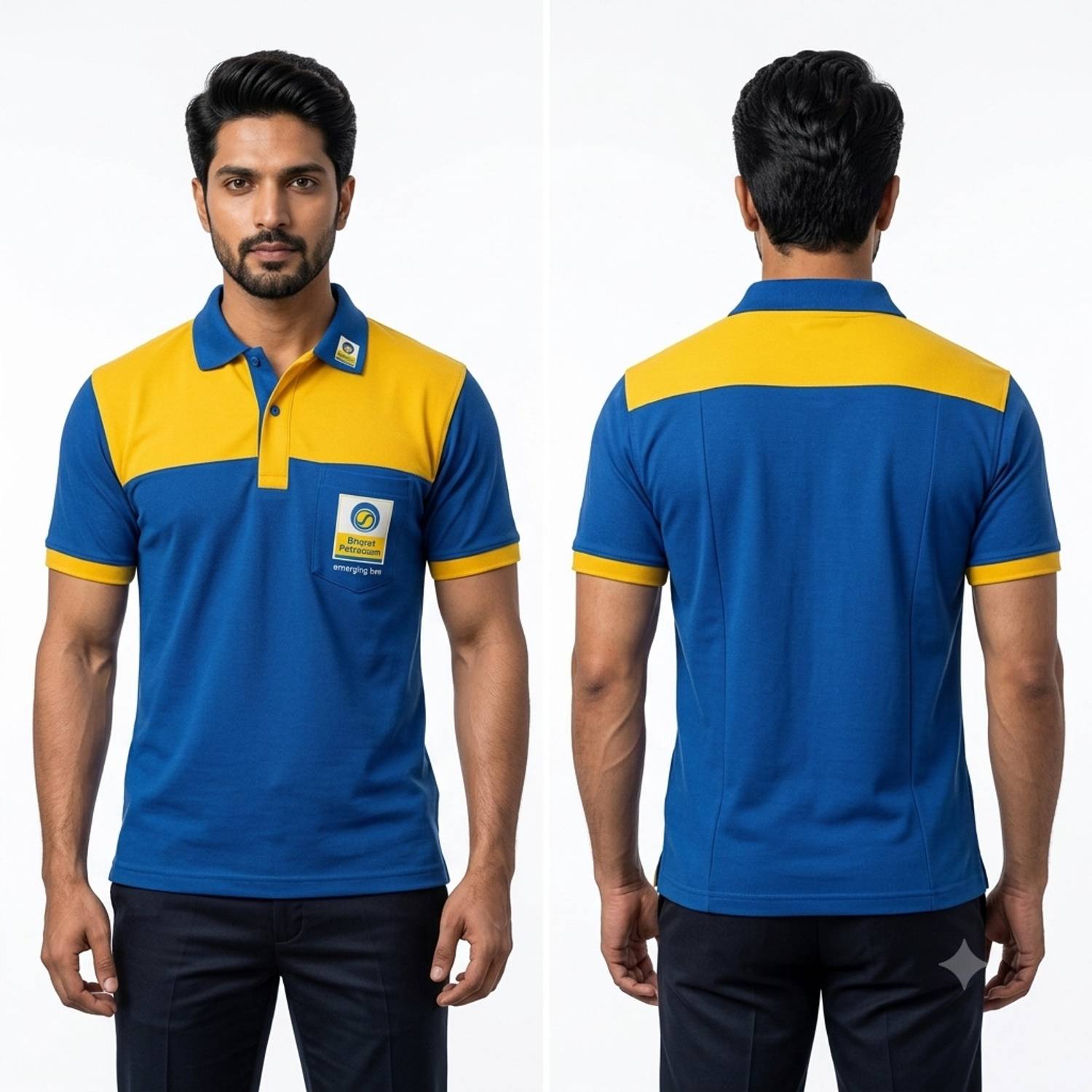 WORK INDIA UNIFORMS Colorblock Men Polo Neck Blue T-Shirt - Image 2