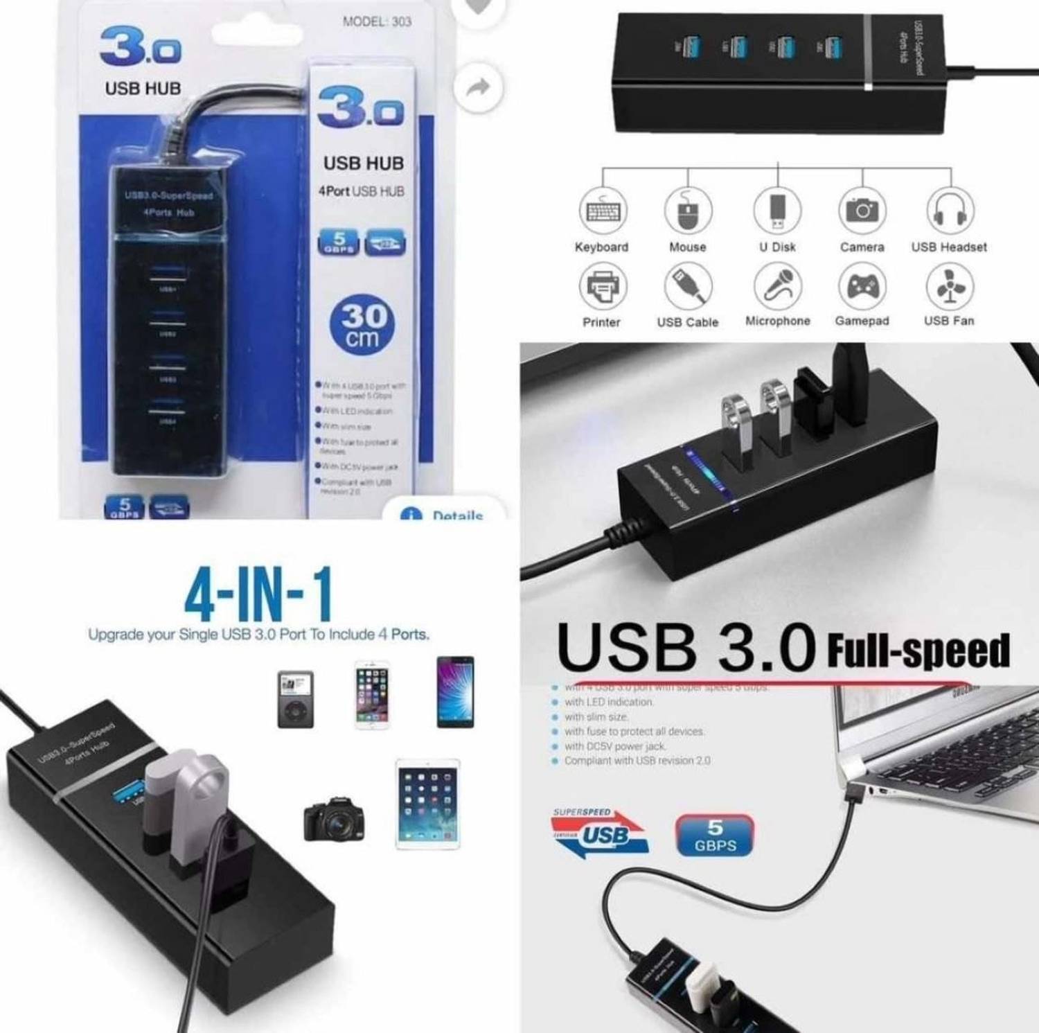 NPU Portable Mini USB Hub 4 Port SuperSpeed 3.0 - Image 5