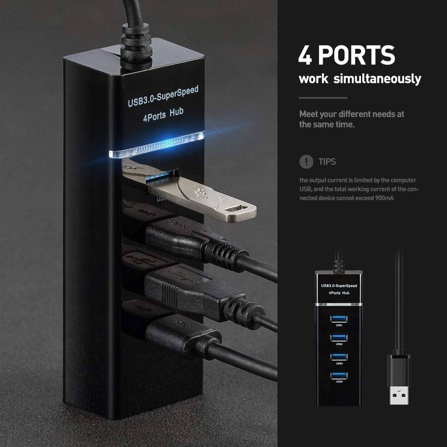 NPU Portable Mini USB Hub 4 Port SuperSpeed 3.0 - Image 2