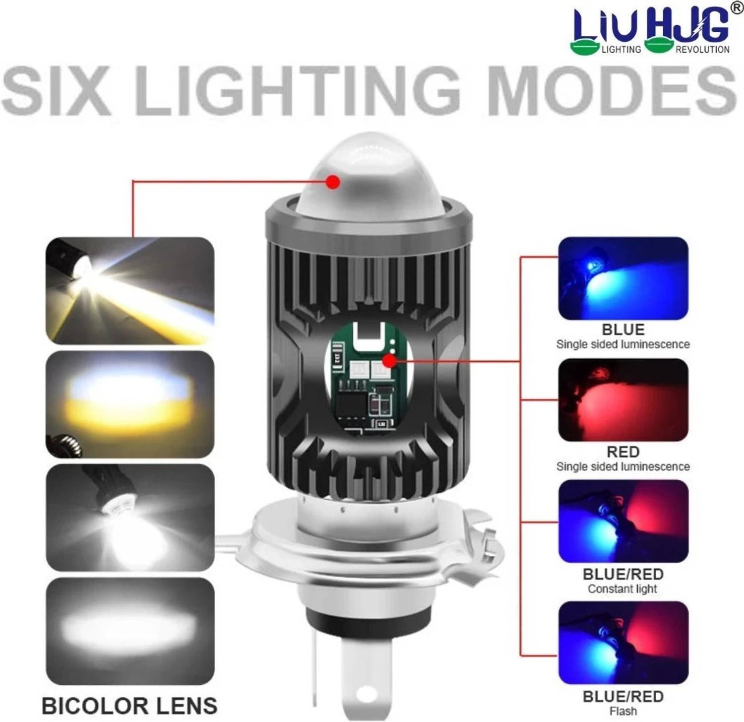 Moto Powerz Yellow/White & Red/Blue Police LED Headlight Bulb - Image 4